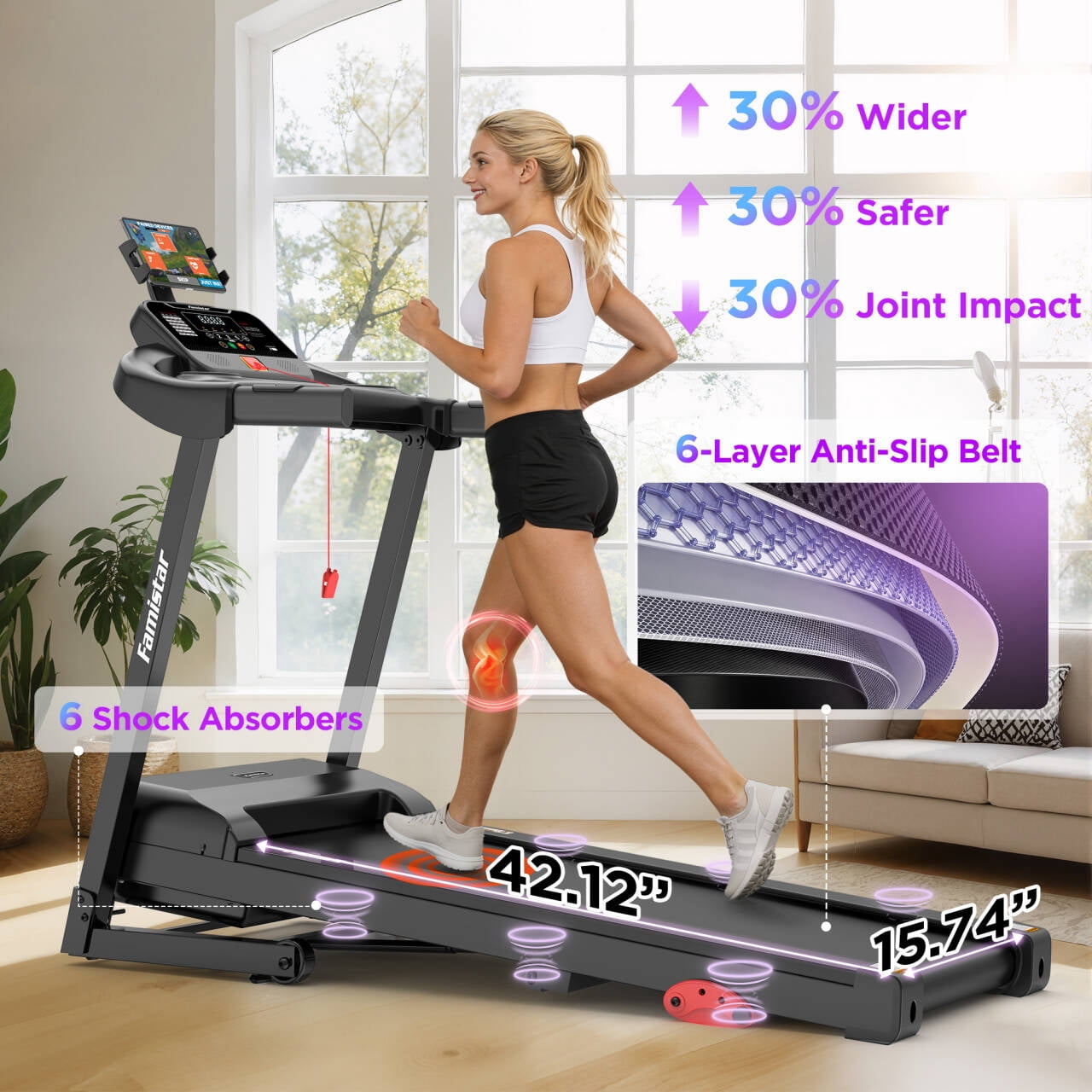 Famistar Folding Electric Treadmill for Home, Portable Exercise Machine with Adjustable Incline, APP Control, Bluetooth Speakers (320 lb Capacity) b497y