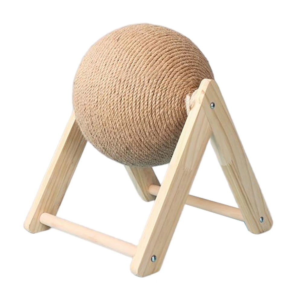 Oenbopo Cat Scratching Ball Toy, Natural Sisal Spinning Scratcher with Solid Wood Base (Brown, 4.7 in) ftv83