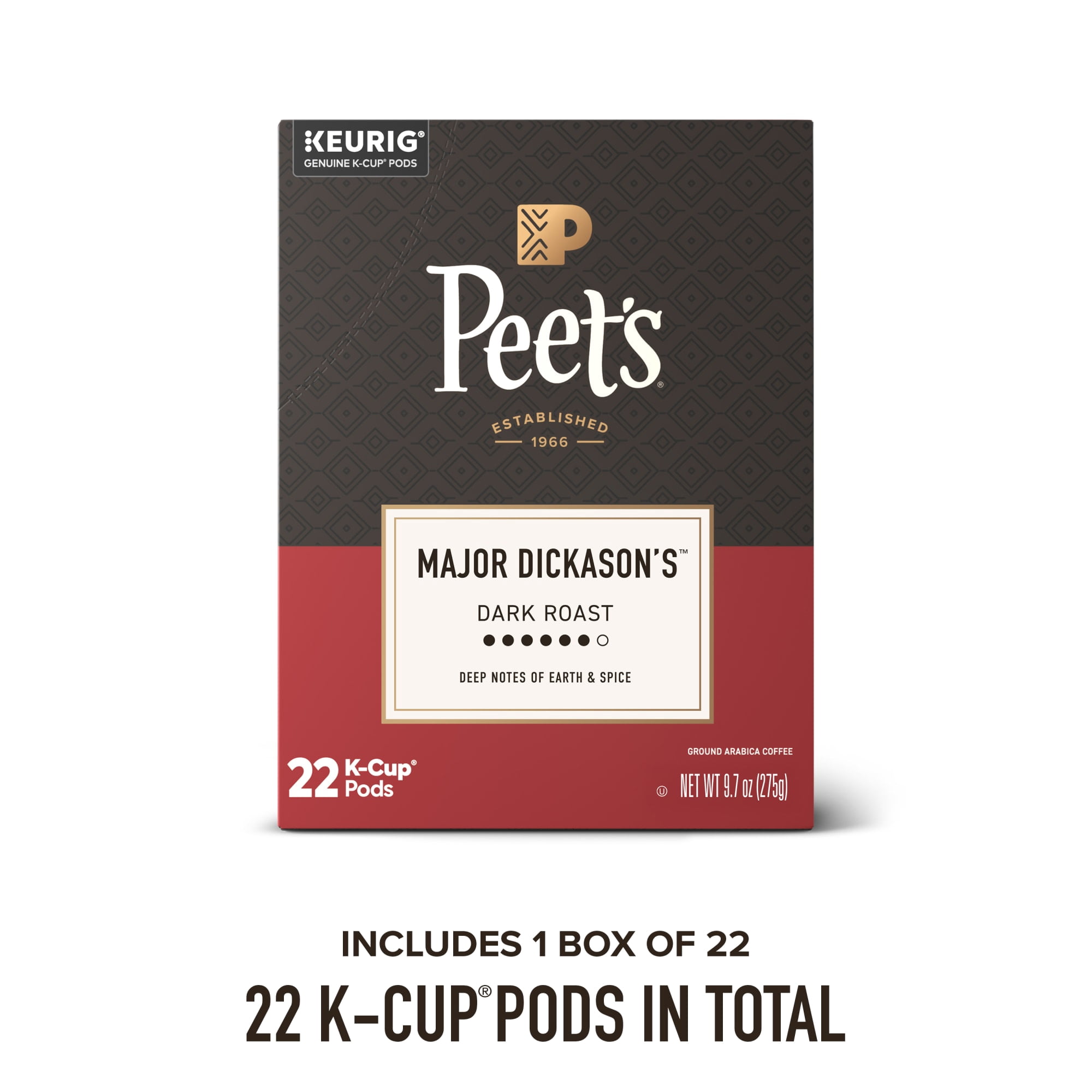 Peet's Coffee Major Dickason's Blend Dark Roast Coffee Pods (22 Count) ez5vj