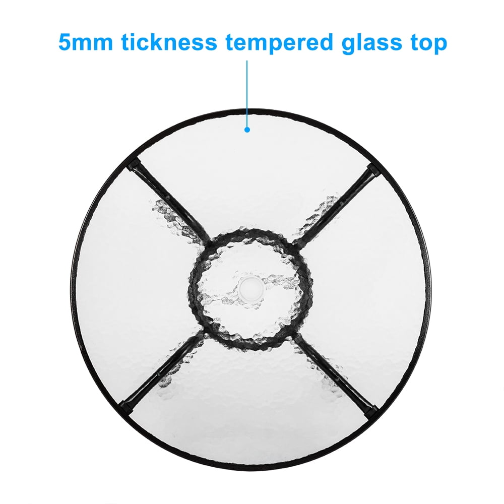 Seizeen Outdoor Patio Dining Table, Round Metal Frame with Glass Top and Umbrella Hole (Black, 30 in) gzjkk