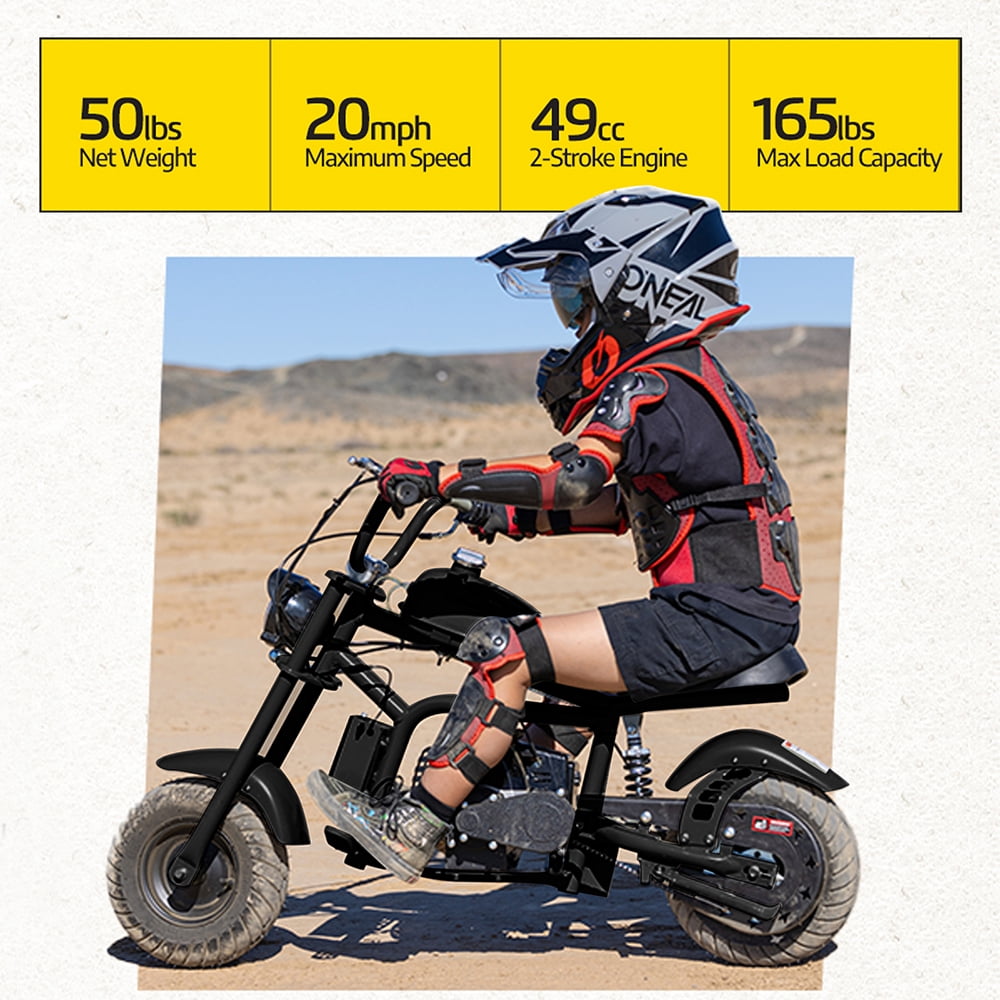 QEASET 49cc 2-Stroke Gas Powered Mini Dirt Bike, Off-Road Trail Bike with Headlight (Black, 49.21 in x 26.18 in x 29.53 in) x6w9p