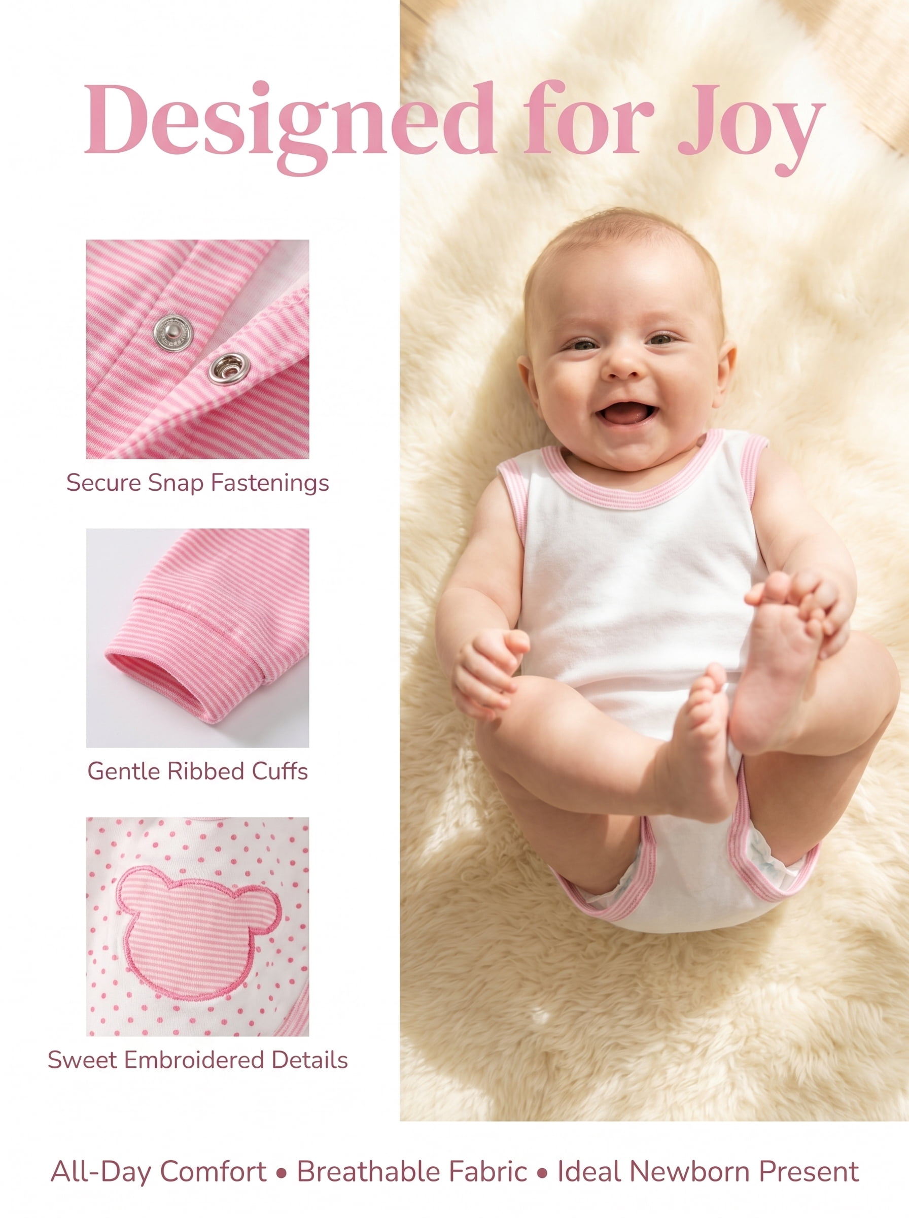 Odeerbi Newborn Baby Layette Set 8-Piece Cotton Outfit with Romper and Accessories (Pink, 0-3 Months) 71kcr