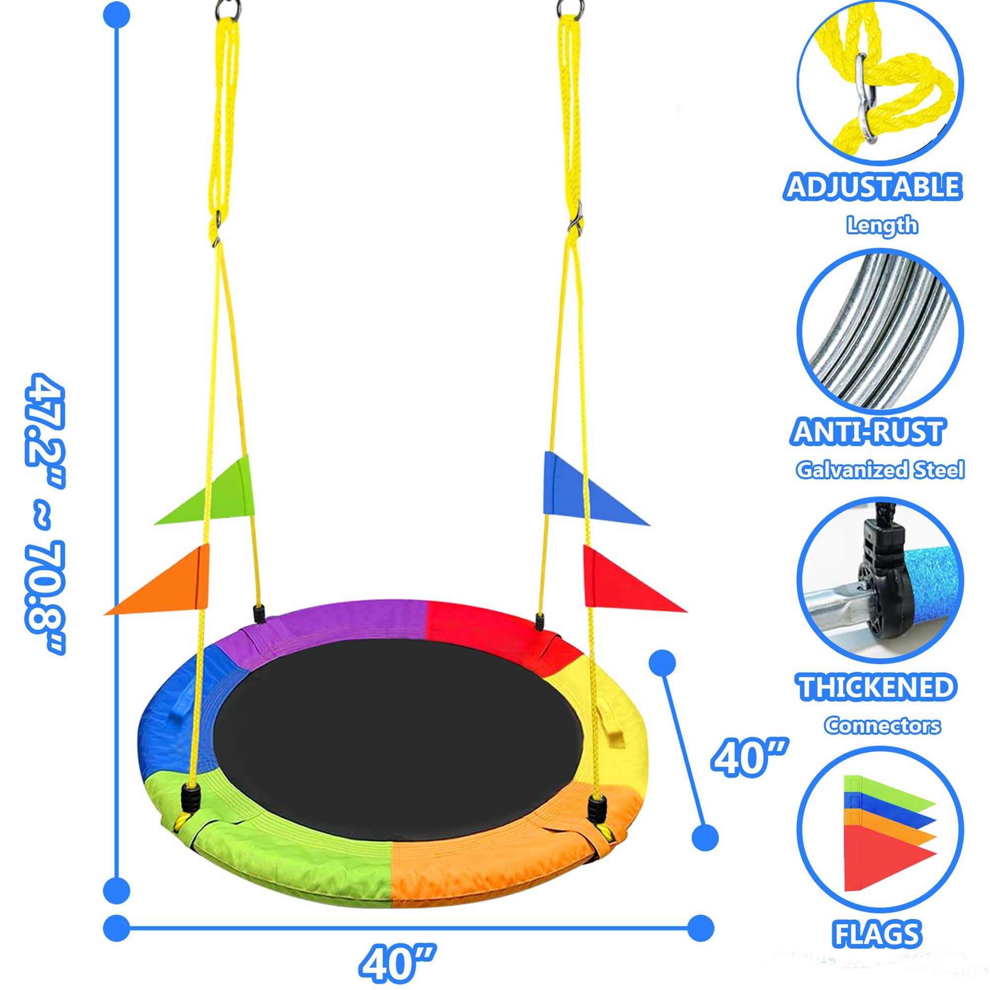 GVDV 40 in Saucer Swing, Heavy-Duty Waterproof Oxford Tree Swing for Kids, Adjustable Height (750 lb Capacity) hwryl