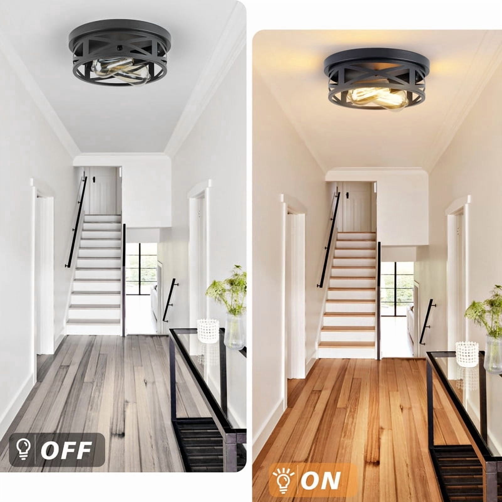 GCGAFUL Farmhouse Flush Mount Ceiling Light, Vintage Round Metal Fixture for Kitchen and Bedroom (Matte Black, 10.8 in, 2 Pack) yyrij