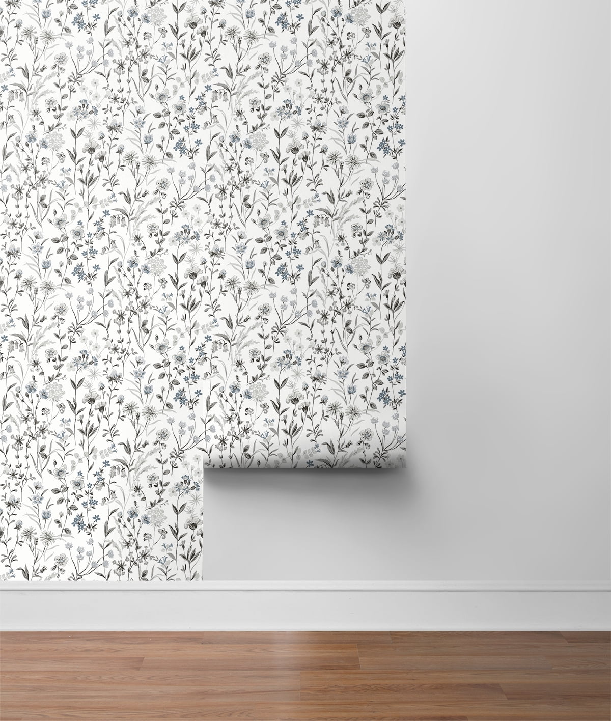 NextWall Wildflowers Peel and Stick Wallpaper (Charcoal and Bluestone, 20.5 in x 18 ft) 4qayz