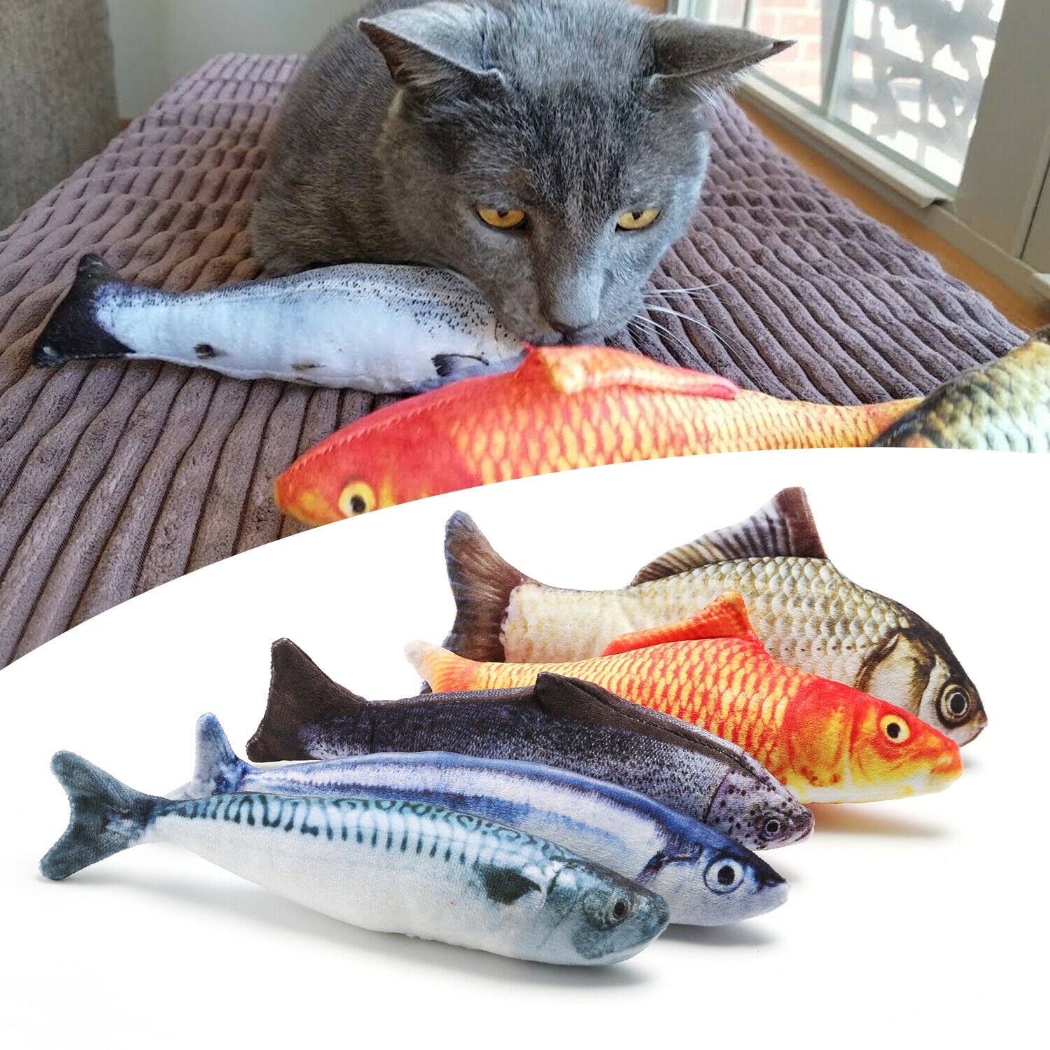 Costyle Realistic Fish Catnip Plush Toys for Interactive Play and Exercise (5 Pack) txvdl