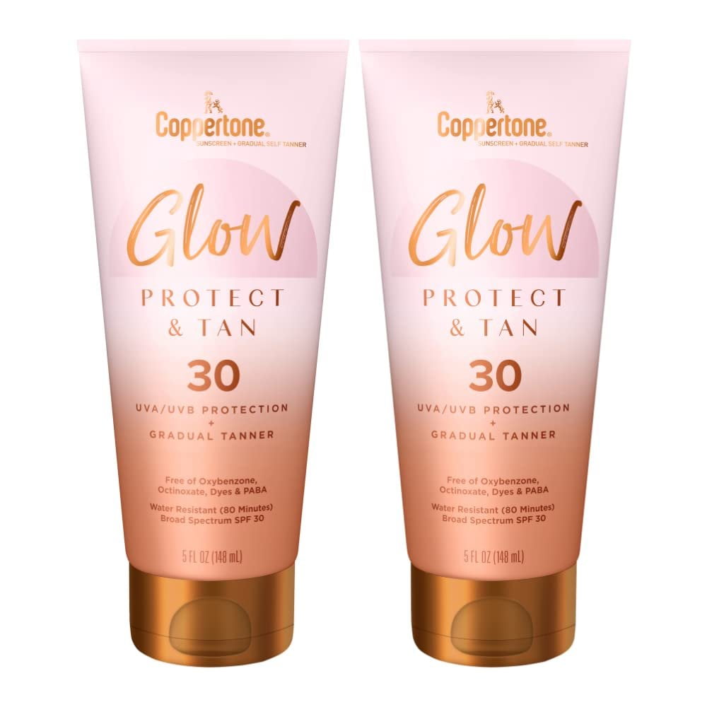 Coppertone Glow Protect and Tan Sunscreen Lotion, SPF 30 Broad Spectrum UVA/UVB Protection (5 fl oz, Pack of 2) hate5