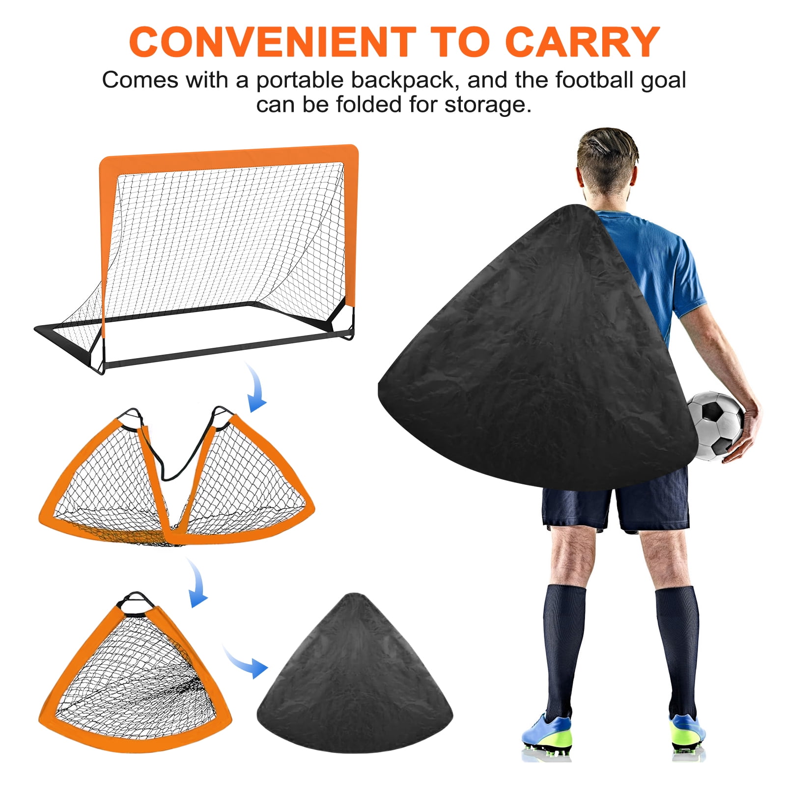 Cshidworld Kids Soccer Goal Set, Portable Backyard Training Equipment with Soccer Ball and 10 Cones (Orange, 4 ft x 3 ft) z8wtl