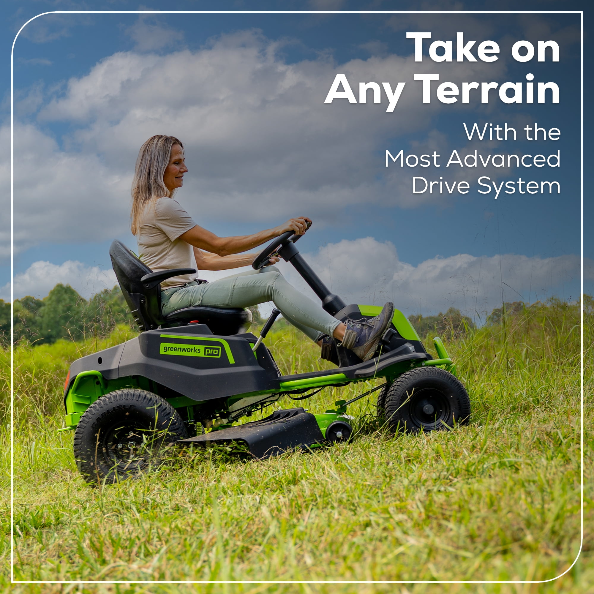 Greenworks 60V 42-in Cordless Electric Riding Lawn Mower with (6) 8.0Ah Batteries and (3) Dual Port Turbo Chargers sksom