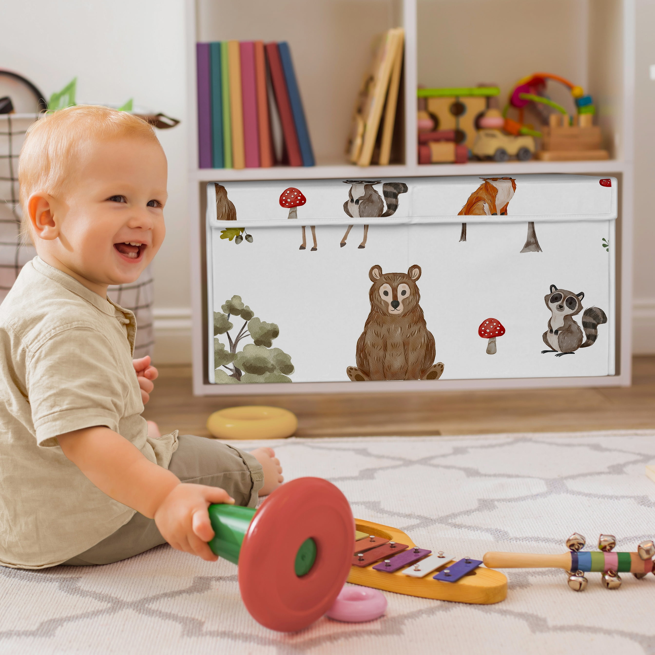 Sweet Jojo Designs Watercolor Woodland Forest Animal Fabric Toy Storage Box (Multi-Color, 21 in x 11 in x 10.5 in) i9gp3