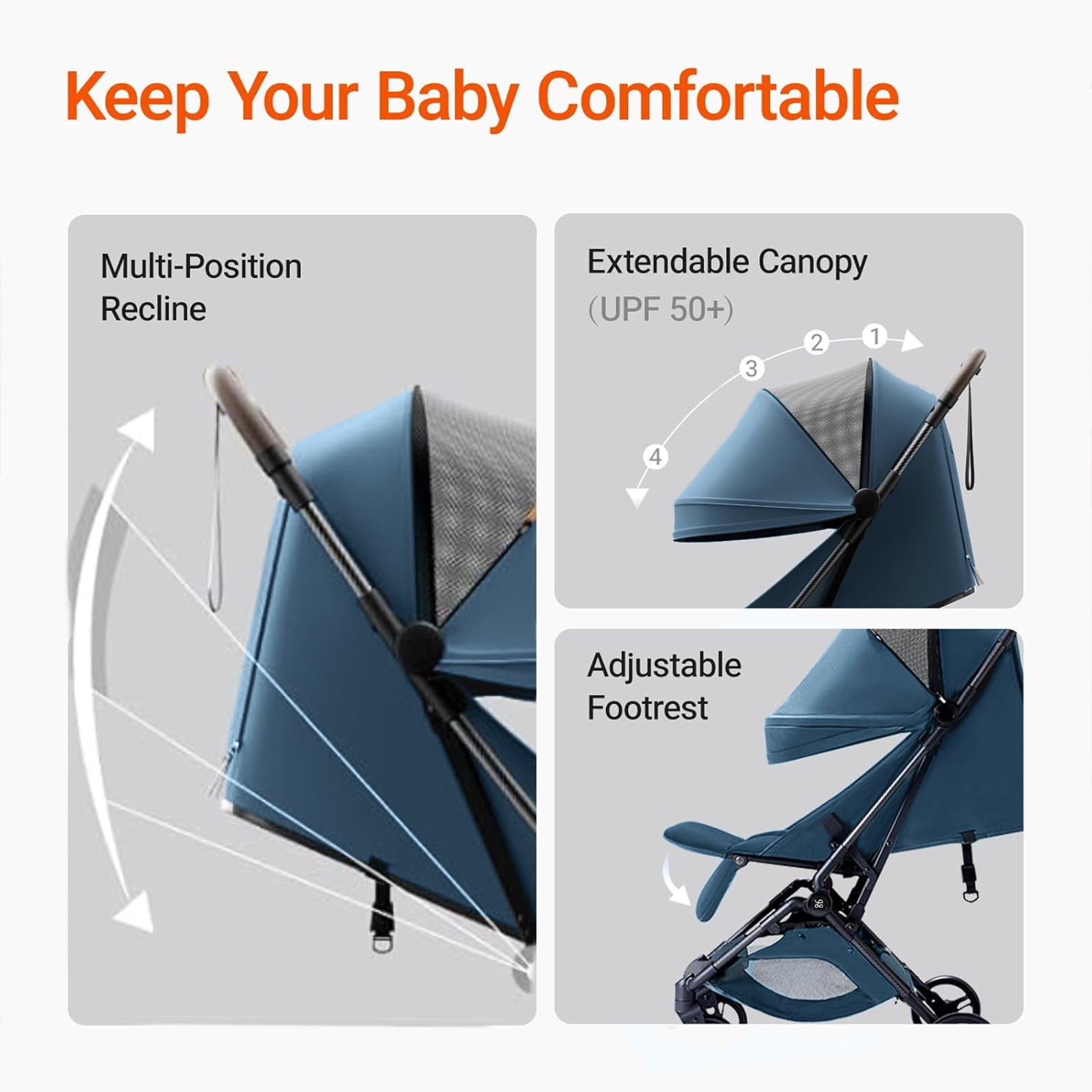 Mamazing Ultra Air Lightweight Foldable Travel Stroller (Blue, 11.5 lb) ffkaa