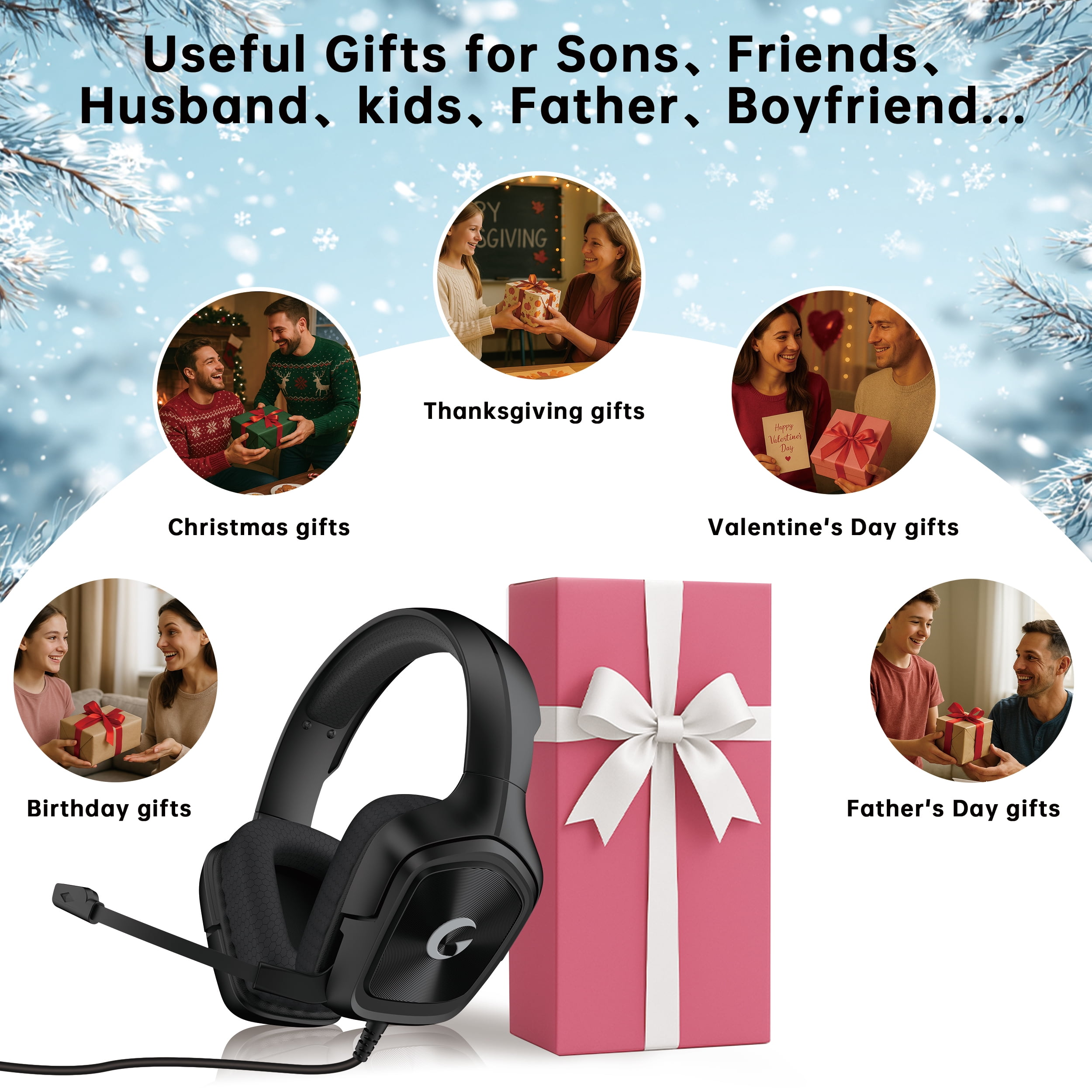 Soifcik Wired Gaming Headset with 7.1 Surround Sound and Noise Cancelling Microphone (Black, 0.45 lb) hqniz