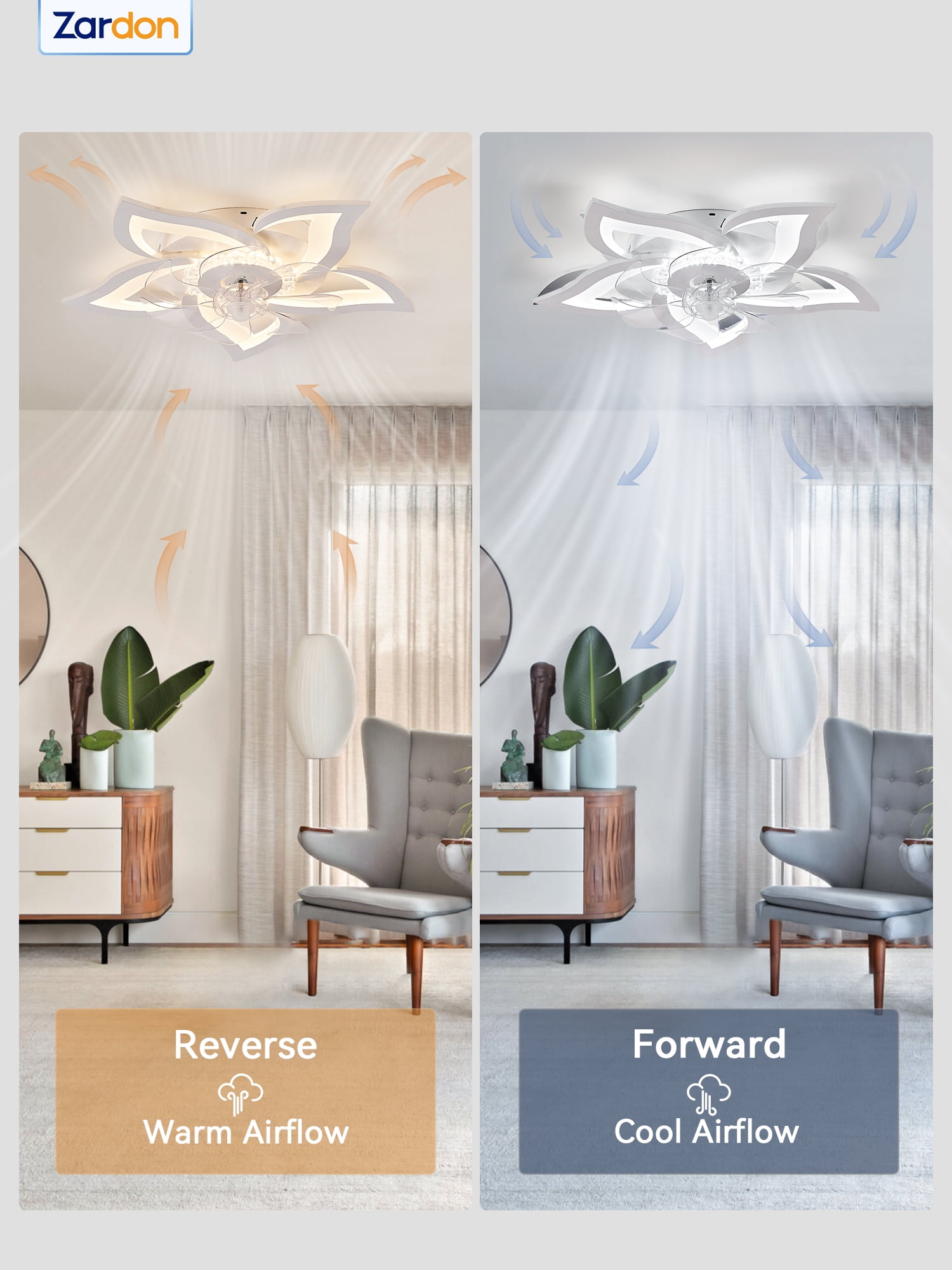 Zardon 27 in Flower Ceiling Fan with LED Lights and Remote Control (White, 27 in) 36qzx