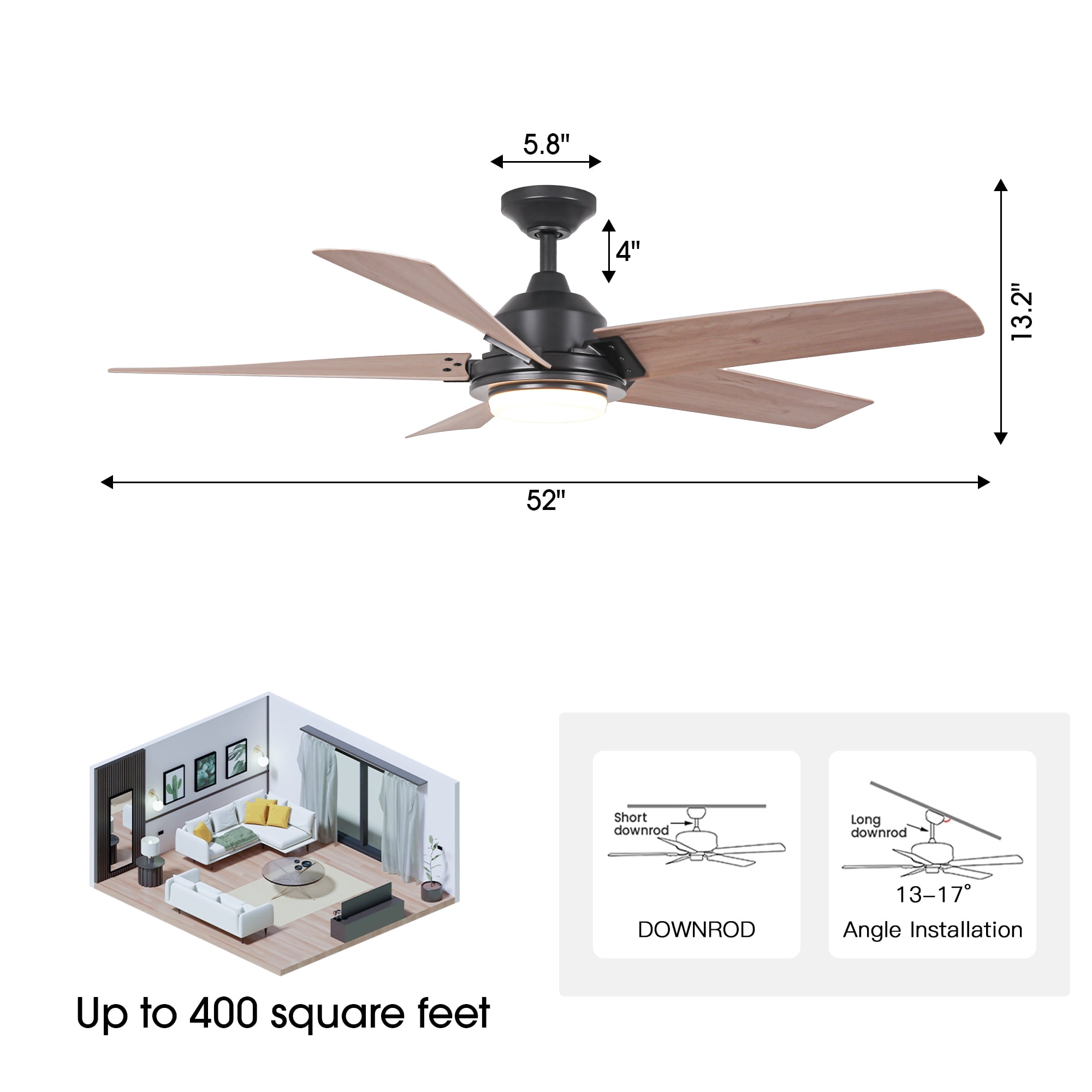 Parrot Uncle Farmhouse 52 in LED Ceiling Fan with Remote Control (Black, 52 in) 3nx14