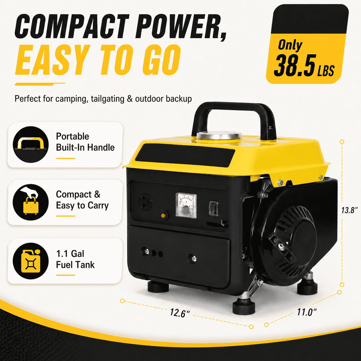 Seizeen Portable Gas Generator, 800W Rated Power Home Backup, 71CC 2-Stroke Engine (38.5 lb) 3xqgs