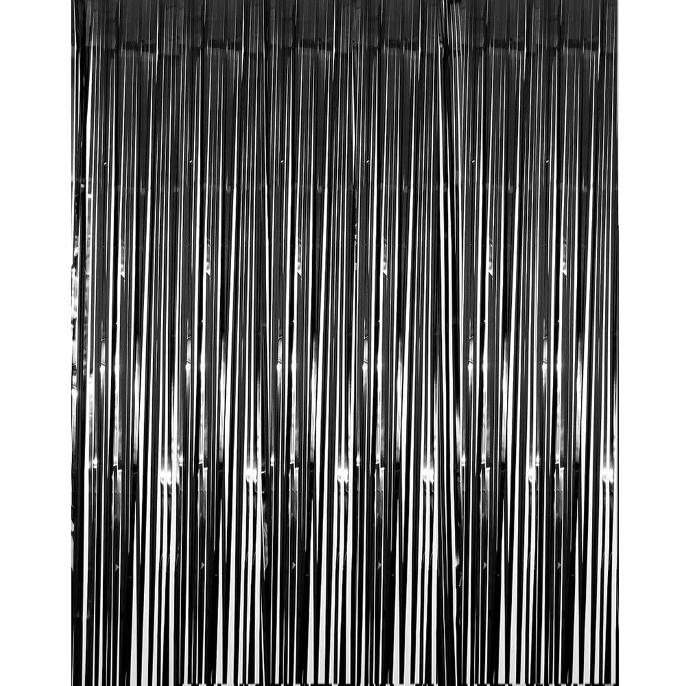 ANMINY Metallic Foil Fringe Curtain Party Backdrop Decoration (Black, 3ft x 8ft) vu4n6