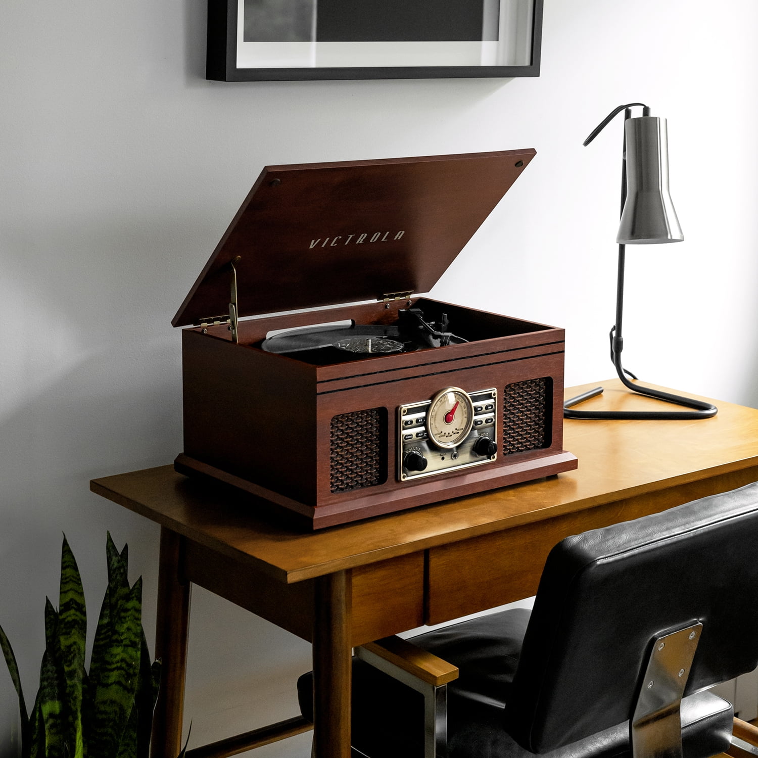 Victrola Lawrence 4-in-1 Bluetooth Record Player with FM Radio and Wireless Streaming (Espresso, 1 Unit) nrrxu