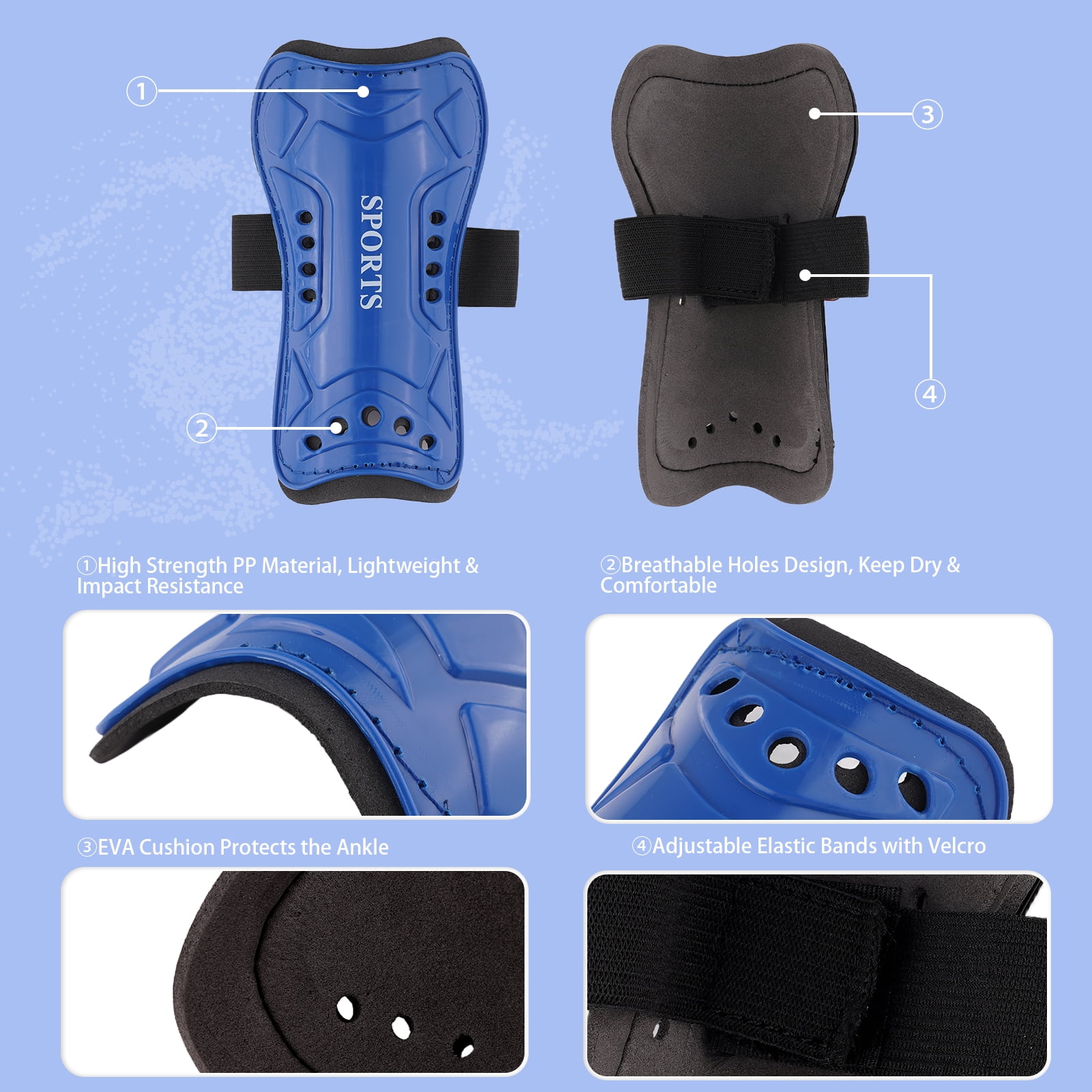 Buquapse Kids Soccer Shin Guards Set with Long Socks, Protective Gear for Youth (Black + Blue, 2 Pairs) iqmxh