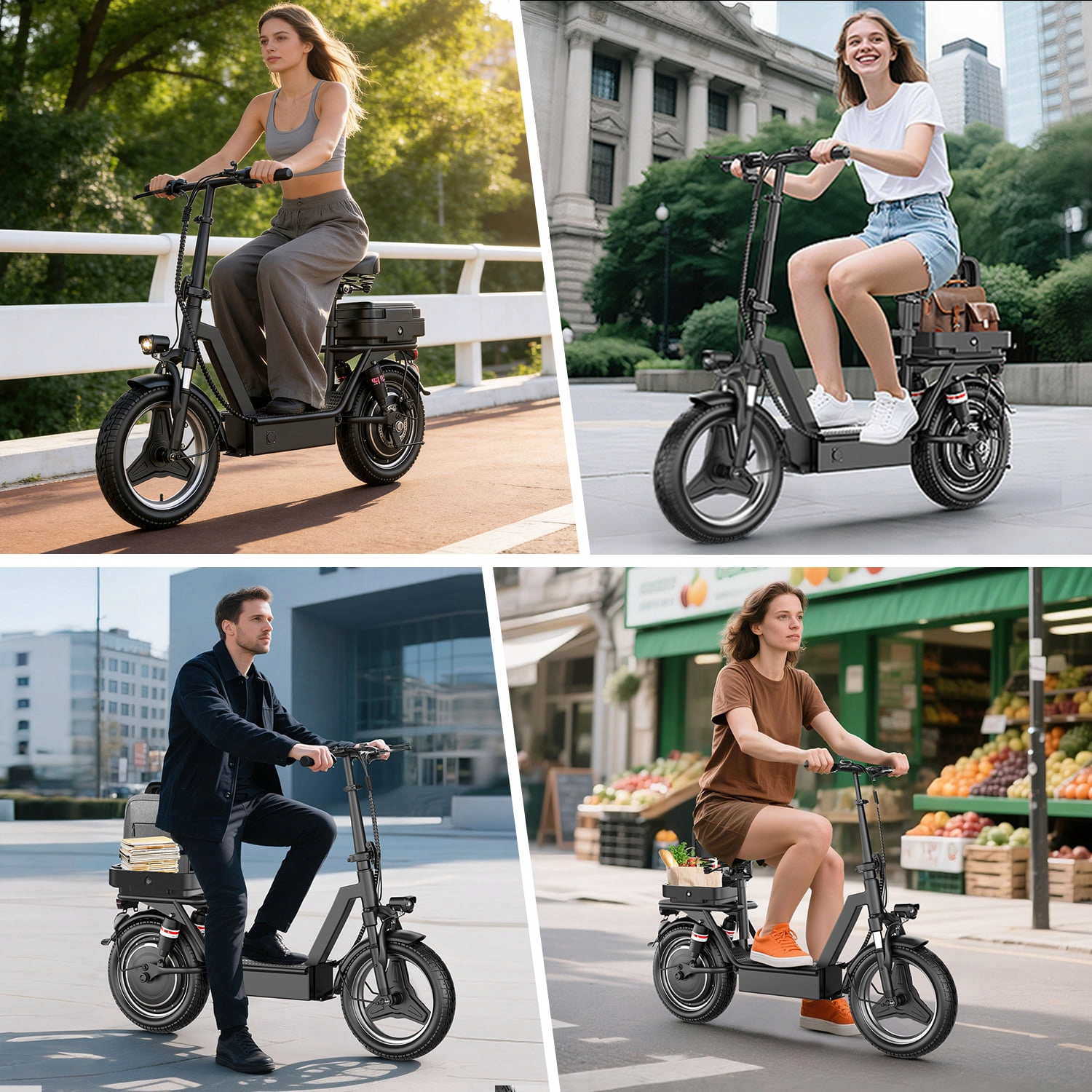 AZHAR Electric Scooter with Seat, 1200W Motor, 25 MPH Max Speed, 45 Mile Range, Dual Shock Absorption, 14 in Tires (Black, 350 lb Capacity) 5dzpo
