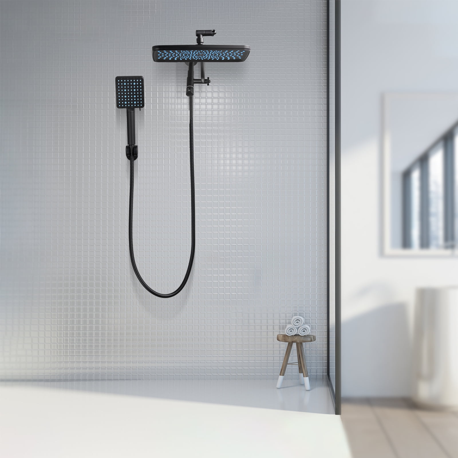 Cobbe 12 Inch Rain Shower Head Combo, High Pressure Handheld Shower Head with Filter, Adjustable Height Arm, 9 Spray Settings (Matte Black, 12 in) e2i92