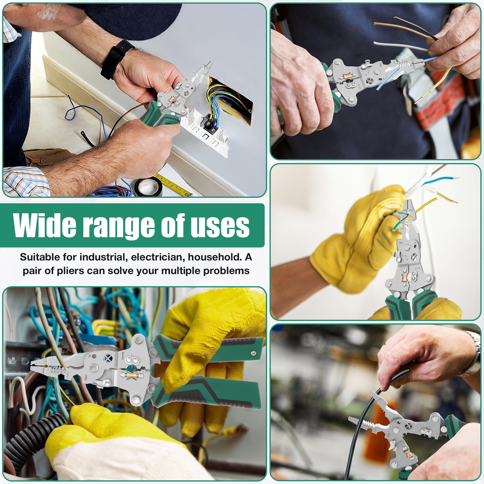 Wakehye 18-in-1 Foldable Wire Stripper with Voltage Tester and Crimping Tool (Green, 8-16 AWG) c1zfn