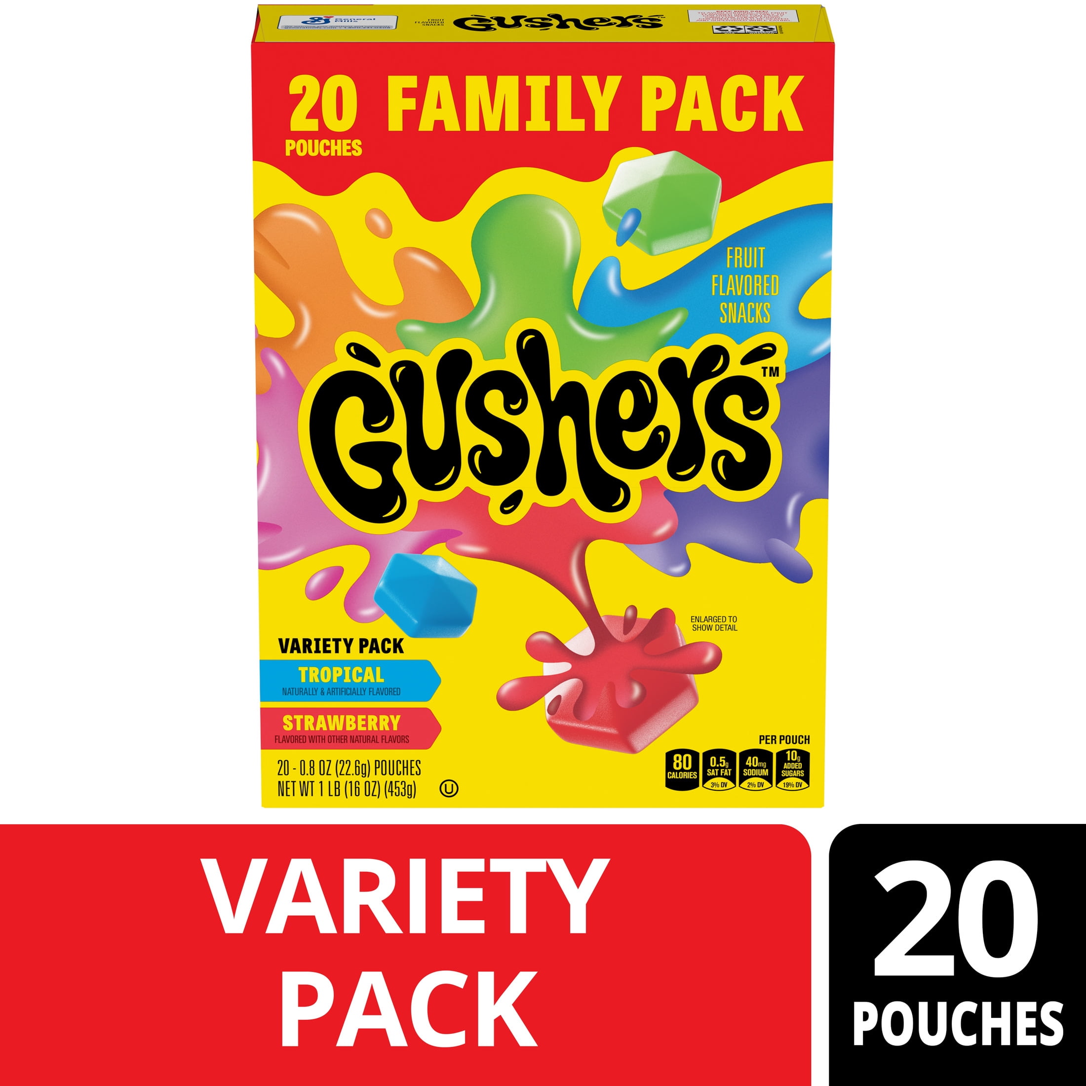 Gushers Fruit Flavored Snacks, Tropical and Strawberry Variety Pack (20 Pouches, 16 oz) 5w0m6