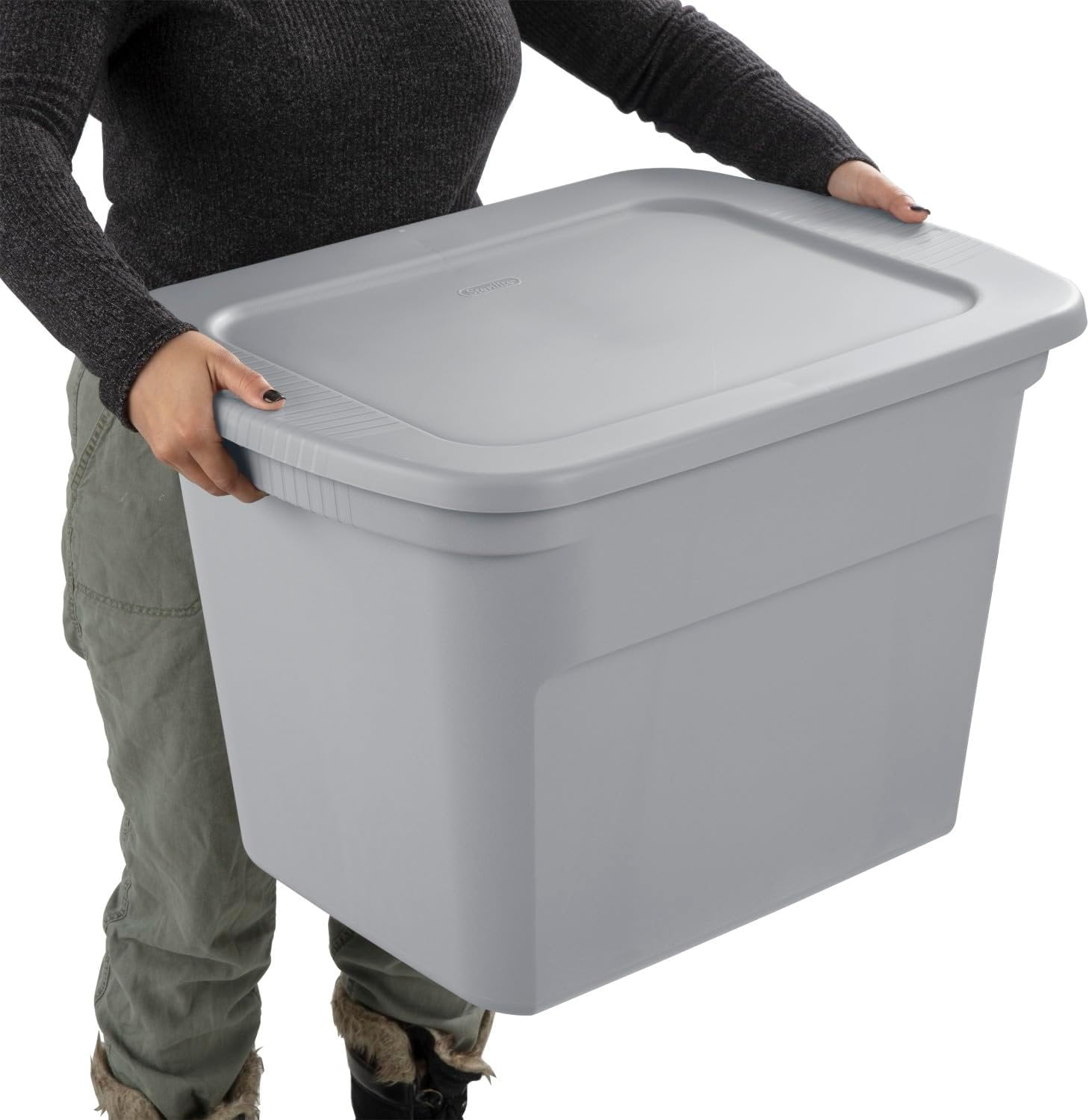 Sterilite 18 Gal Storage Tote, Stackable Plastic Bin with Lid for Closet and Basement Organization (Gray, 8-Pack) 2kns6 - Image 4