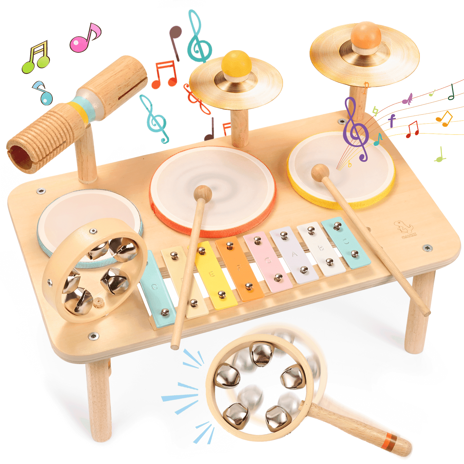 OATHX Kids Drum Set, Montessori Musical Instruments for Toddlers, Wooden Percussion Toy Kit (Multicolor, 10-Piece Set) jcjin