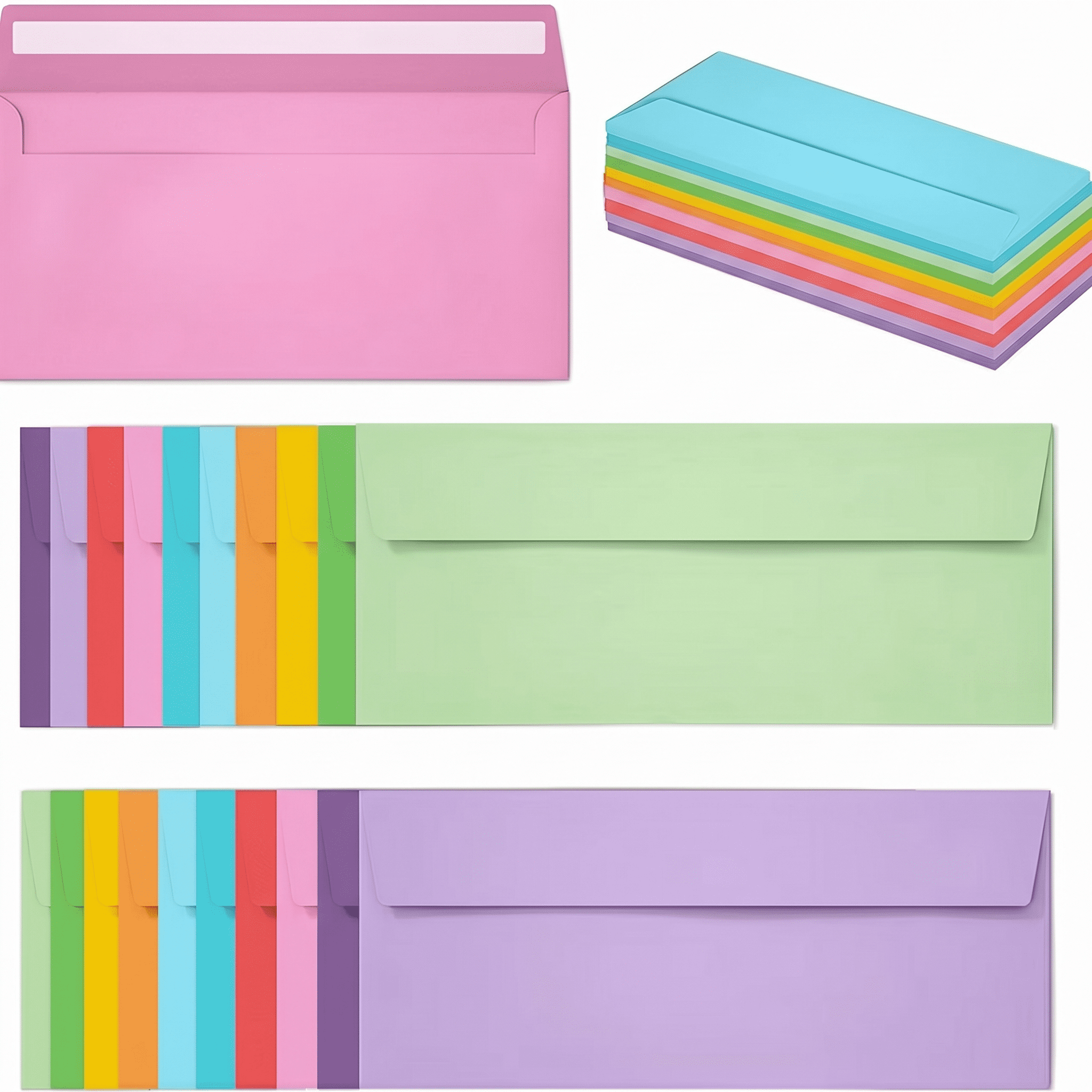 Song Yu #10 Self-Seal Business Envelopes, Vibrant Multi-Color Assortment for Office Mailing and Correspondence (100 Pack, 4.13 in x 9.49 in) x0dte