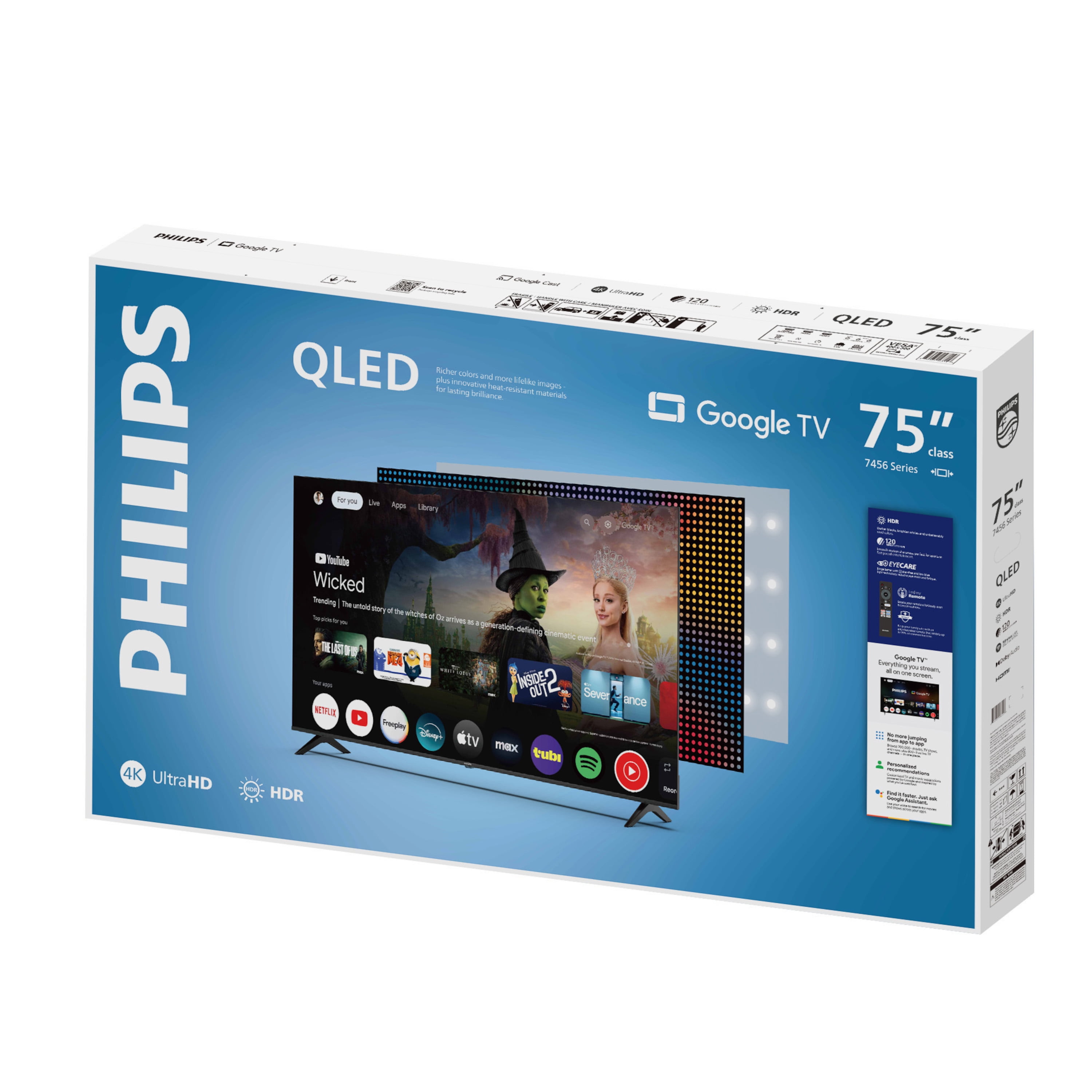 Philips 75-inch Class QLED 4K UHD Google Smart TV (Black, 75 in) wanh4