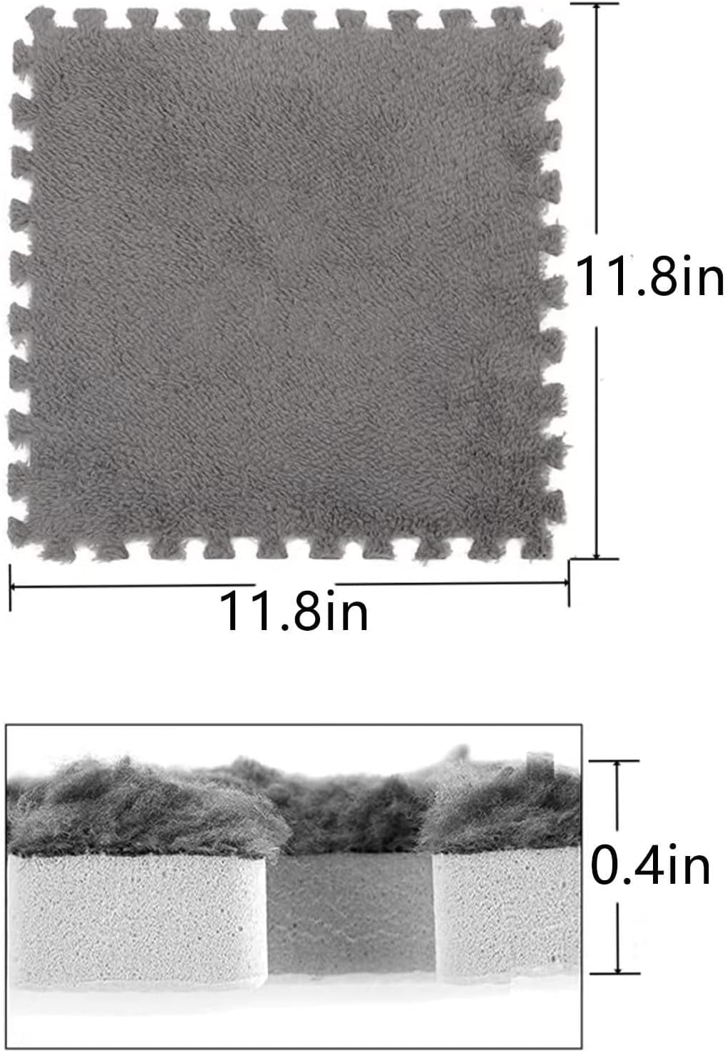 Umid Fluffy Plush Interlocking Foam Floor Mats, Soft Non-Slip Carpet Tiles for Playroom and Living Room (Grey and White, 10 Pack, 12x12 in) 4j42i