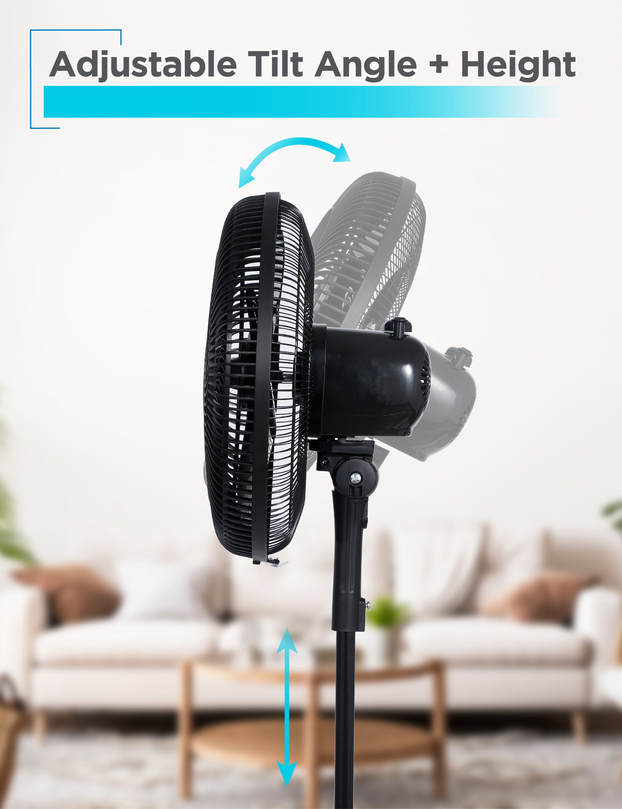 BLACK+DECKER 16-Inch Oscillating Pedestal Fan, Adjustable Height Standing Fan with 3 Speed Settings (Black, 16 in) jeub1