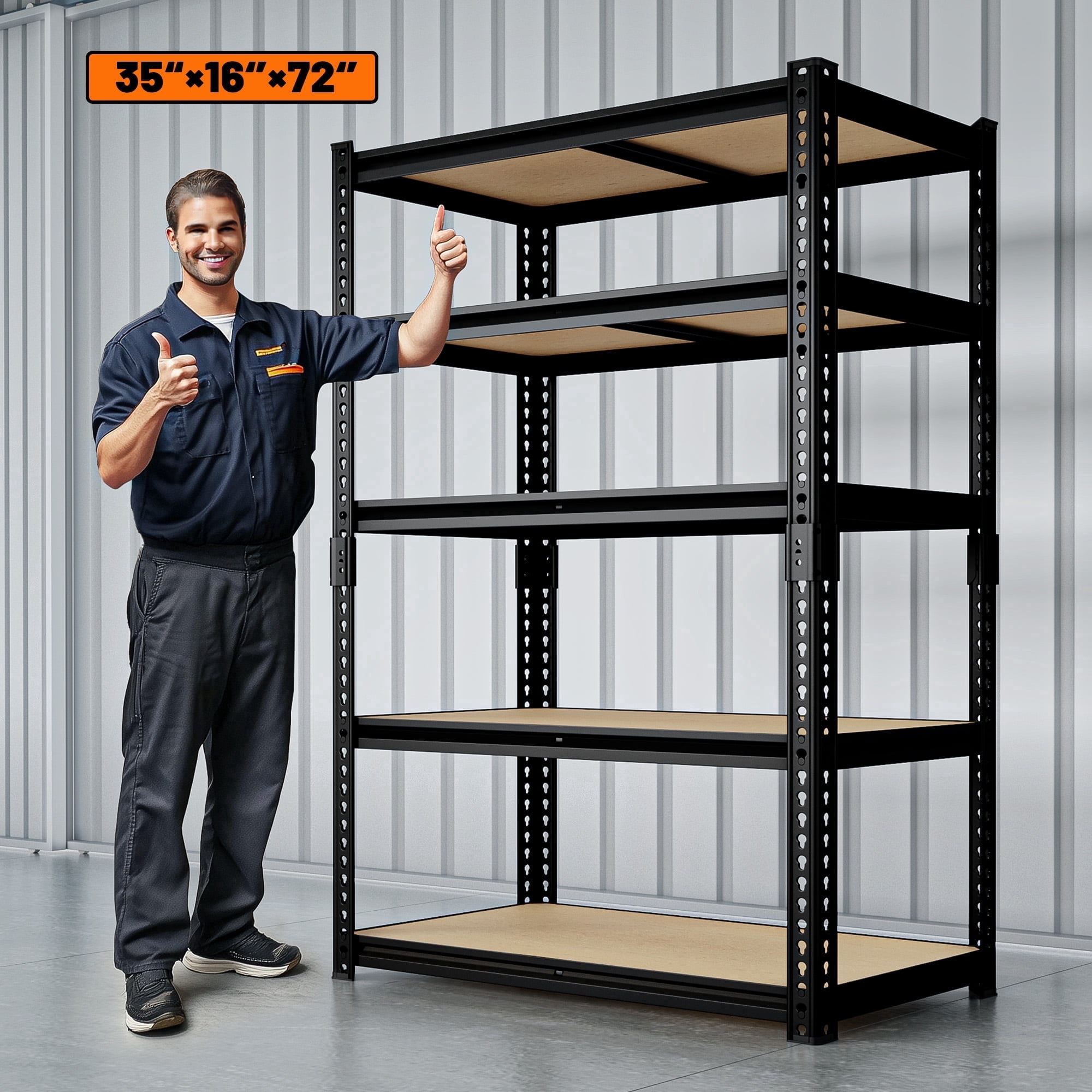 HOKEEPER 5-Tier Heavy Duty Garage Storage Shelving Unit (Black, 35.43 in W x 15.74 in D x 72.05 in H) 9vvsf