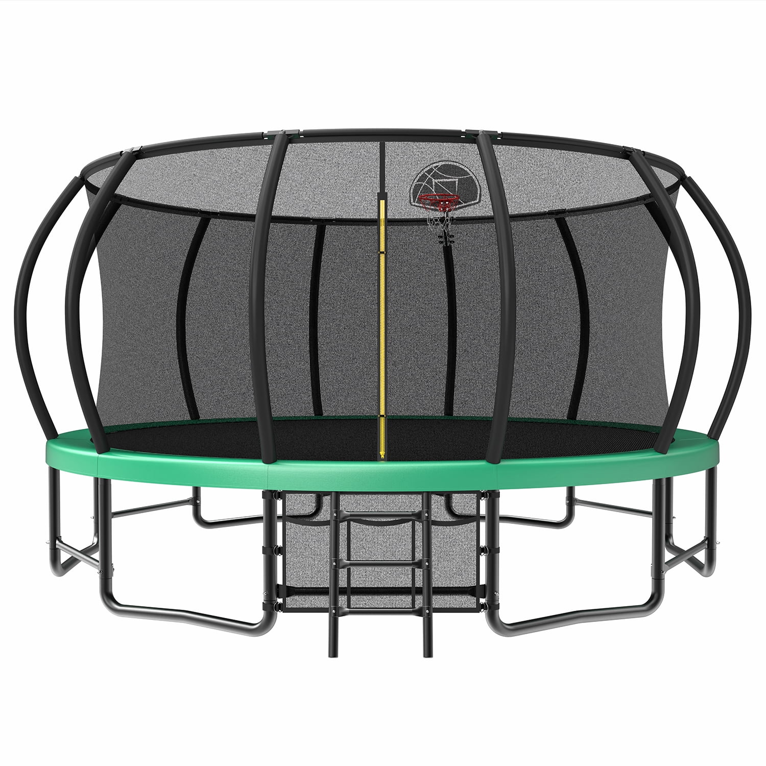 Leumius 16 ft Recreational Trampoline with Safety Enclosure, Ladder, and Basketball Hoop (Green, 16 ft) 6yack