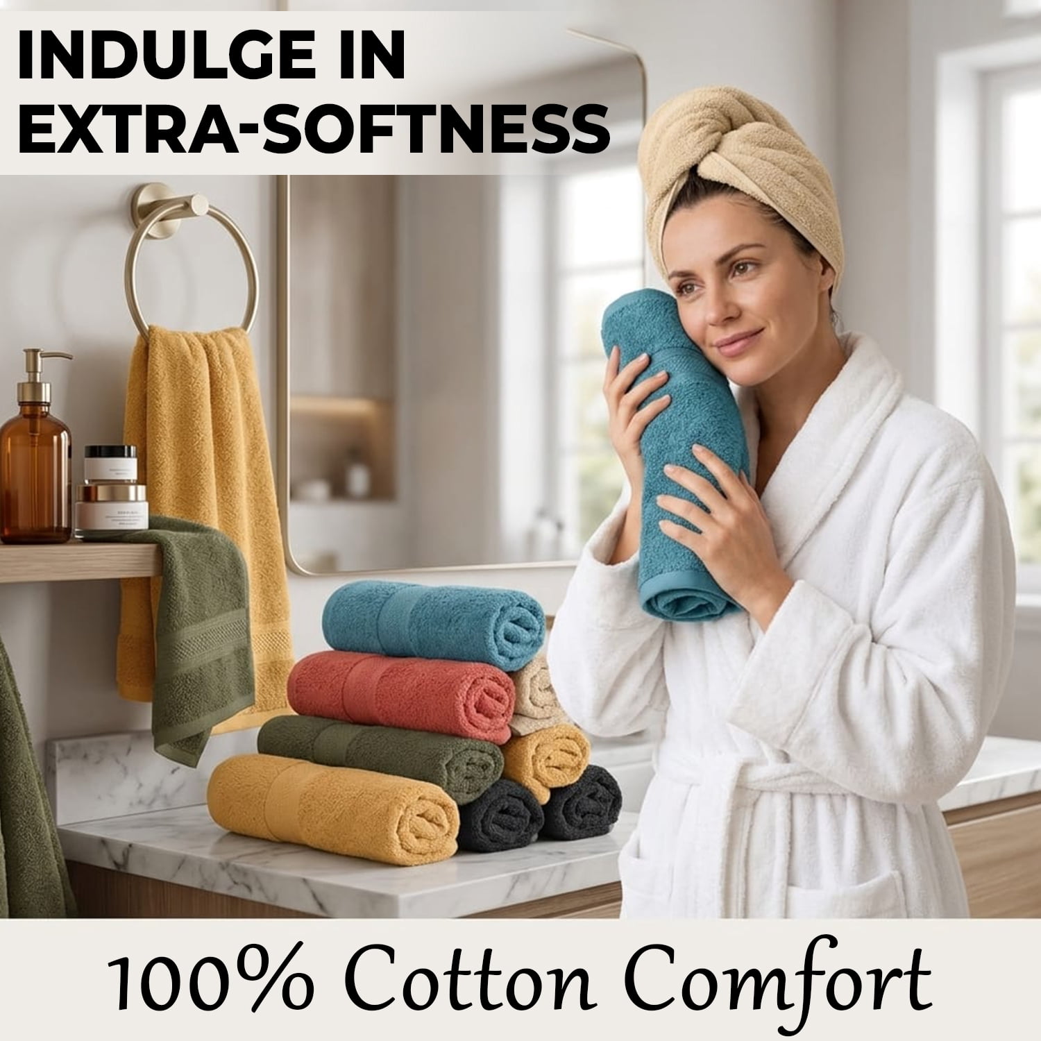 KAHAF COLLECTION Cotton Bath Towel Set, Quick-Dry and Highly Absorbent, Soft Bathroom Essentials (Multicolor, 6-Pack, 27 in x 54 in) upiyo