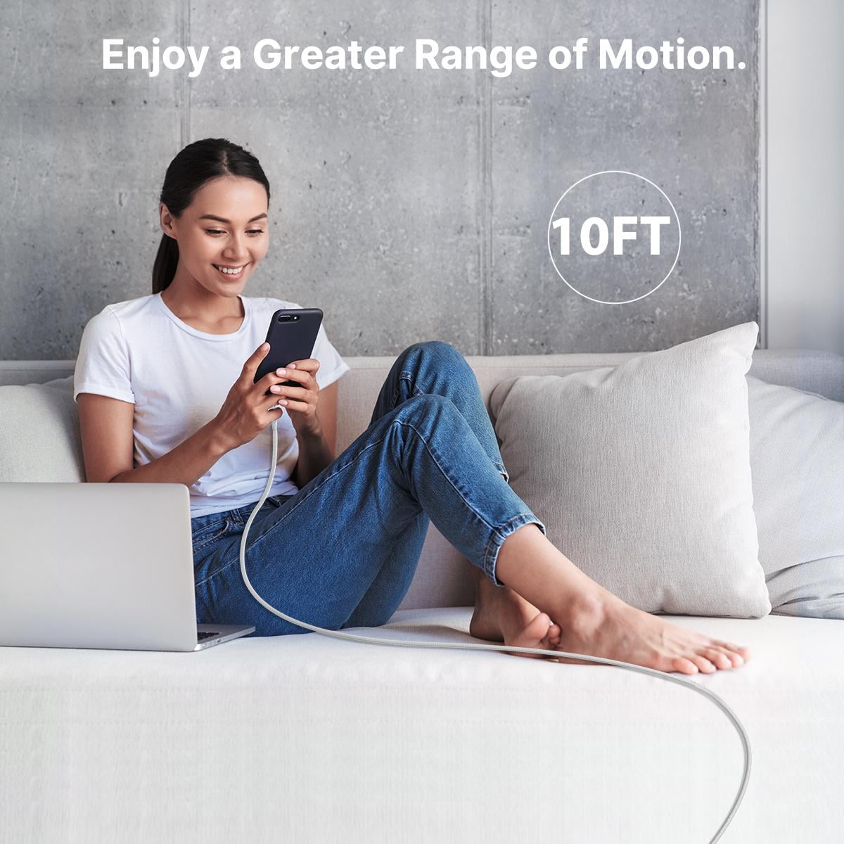 XUDUO iPhone Charger Cable (MFi Certified, Nylon Braided, Fast Charging) (White, 3 Pack, 10 ft) 0ukca