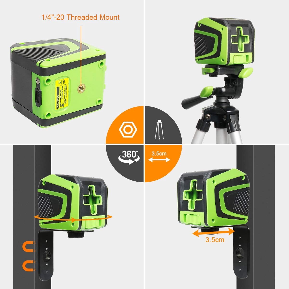 Huepar Self-Leveling Green Beam Laser Level Cross Line Tool with Rechargeable Battery (Green, 165 ft) 2pppu
