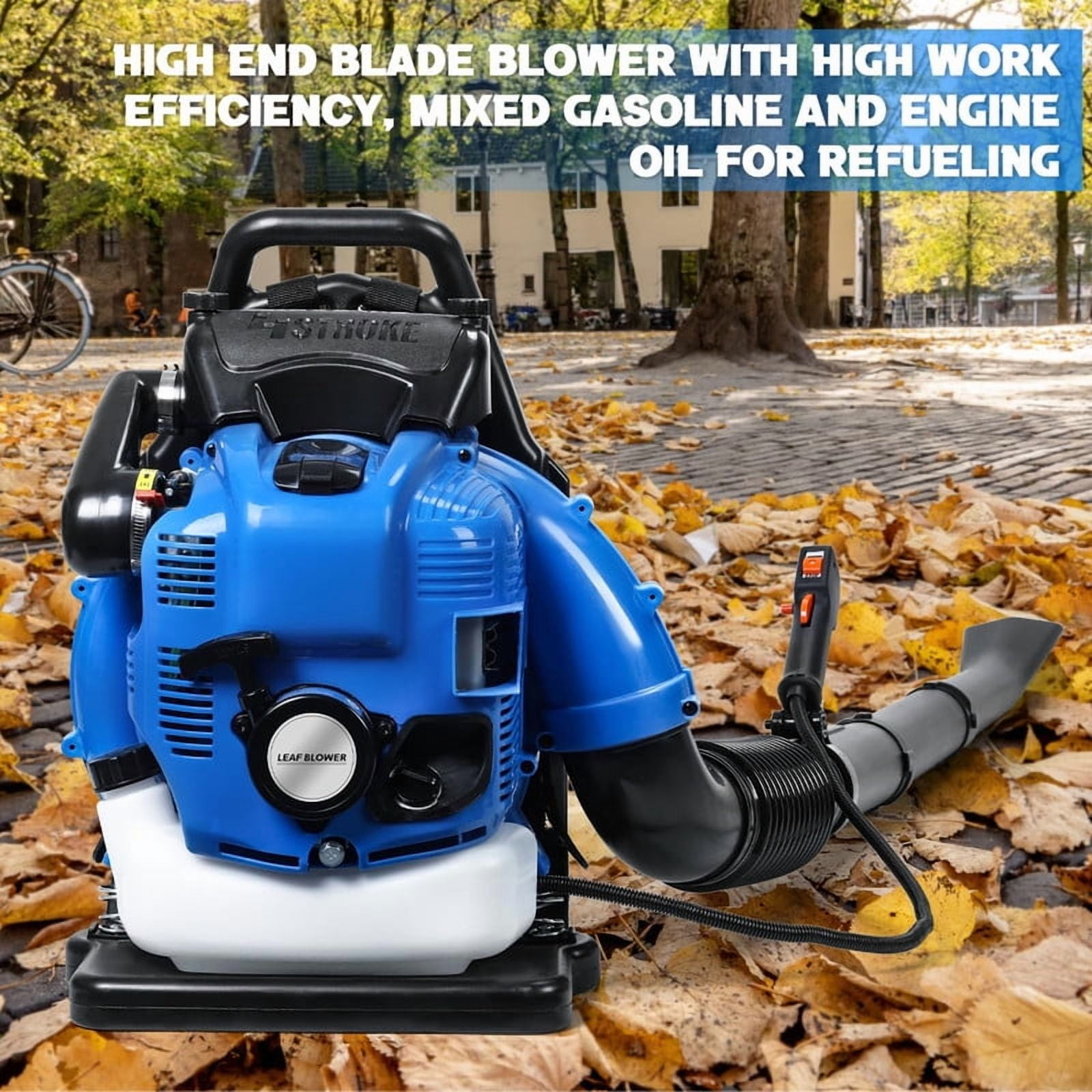 WETS Gas Powered Backpack Leaf Blower, 75.6cc 4-Cycle Engine, 900 CFM High-Velocity Airflow (Blue, 1 Unit) s9cvr