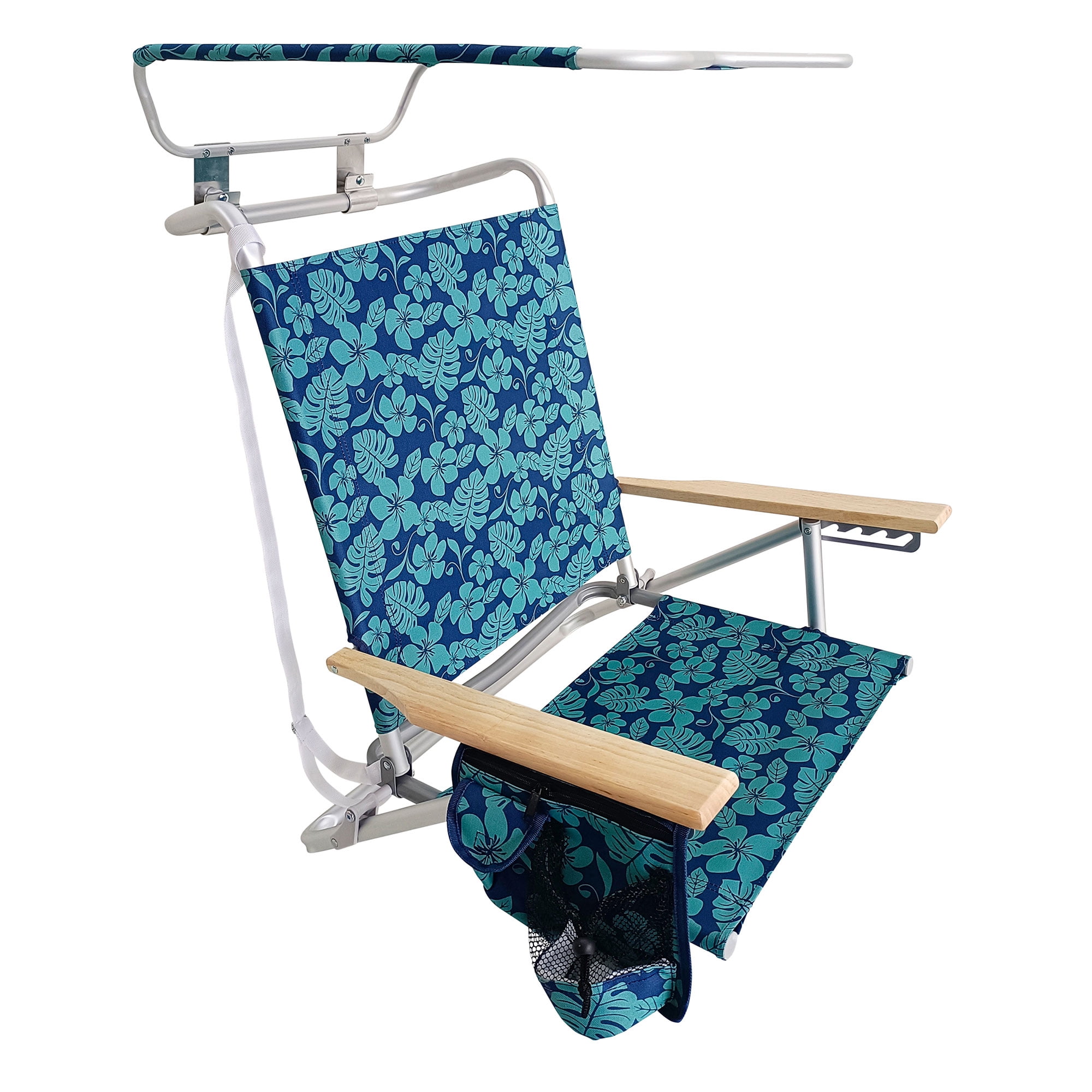 Bliss Hammocks Folding Beach Chair with Canopy and Cup Holder (Blue Flower, 275 lb Capacity) 7wkp9