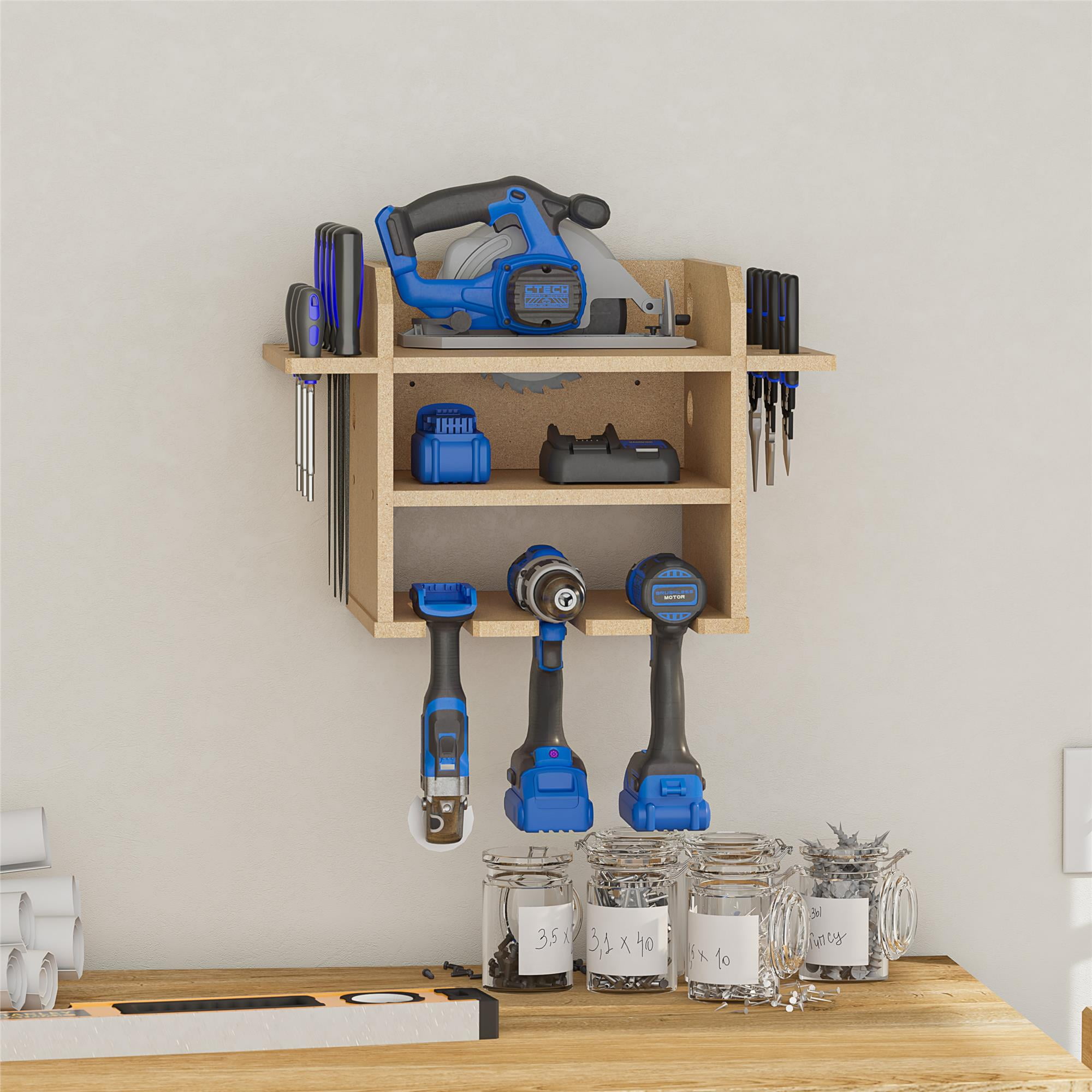 Systembuild Evolution Benford Wall Mount Tool Organizer for Drills and Saws (Raw Board) r7q3o