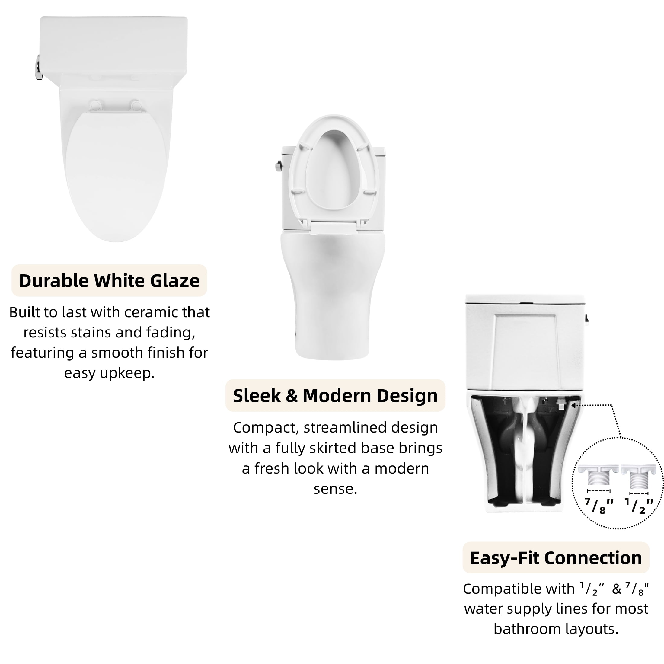 Los Flexi Modern Elongated Two-Piece Toilet, ADA Comfort Height with Soft-Close Seat (White, 17.5 in) kldv5
