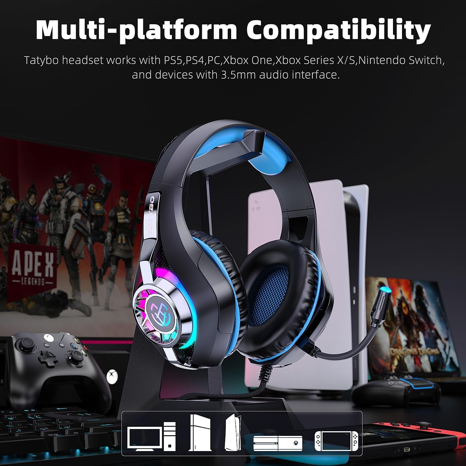 Tatybo Gaming Headset with Noise Canceling Microphone and Surround Sound (Blue, 8 oz) bqmv9