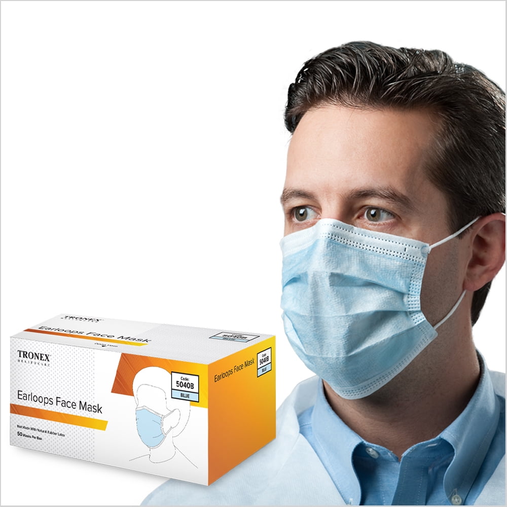 Tronex 3-Ply Disposable Face Masks with Earloops (Blue, 50 Count) 44xg4