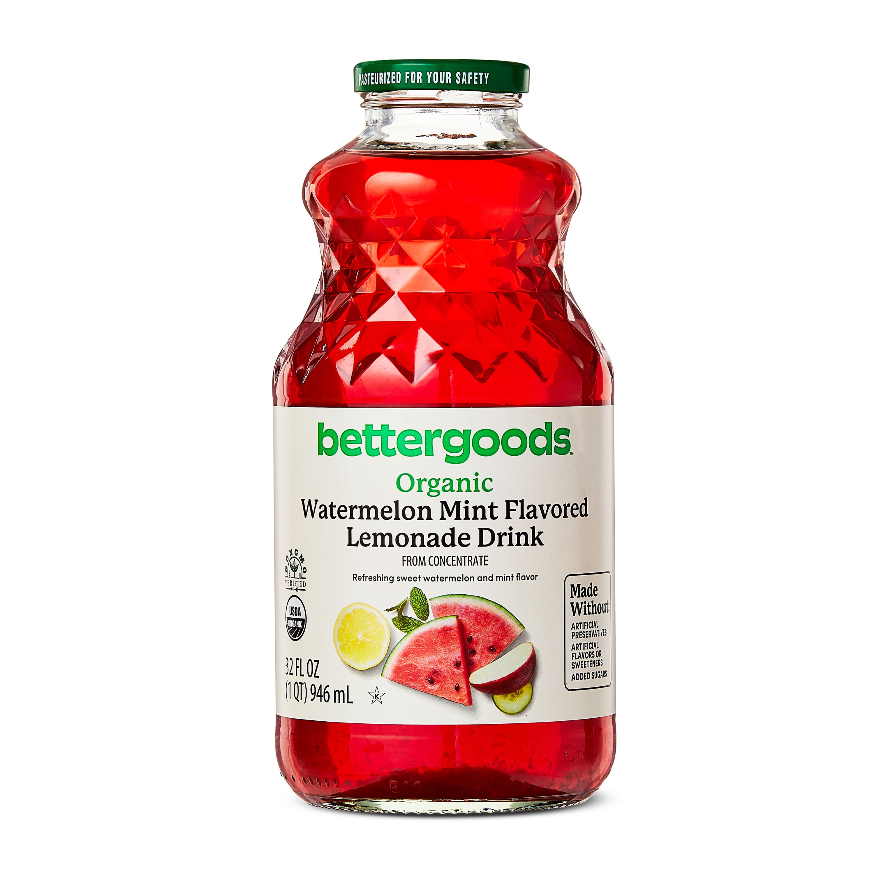 bettergoods Organic Watermelon Mint Lemonade, Refreshing Fruit Beverage (32 fl oz) 4hidp
