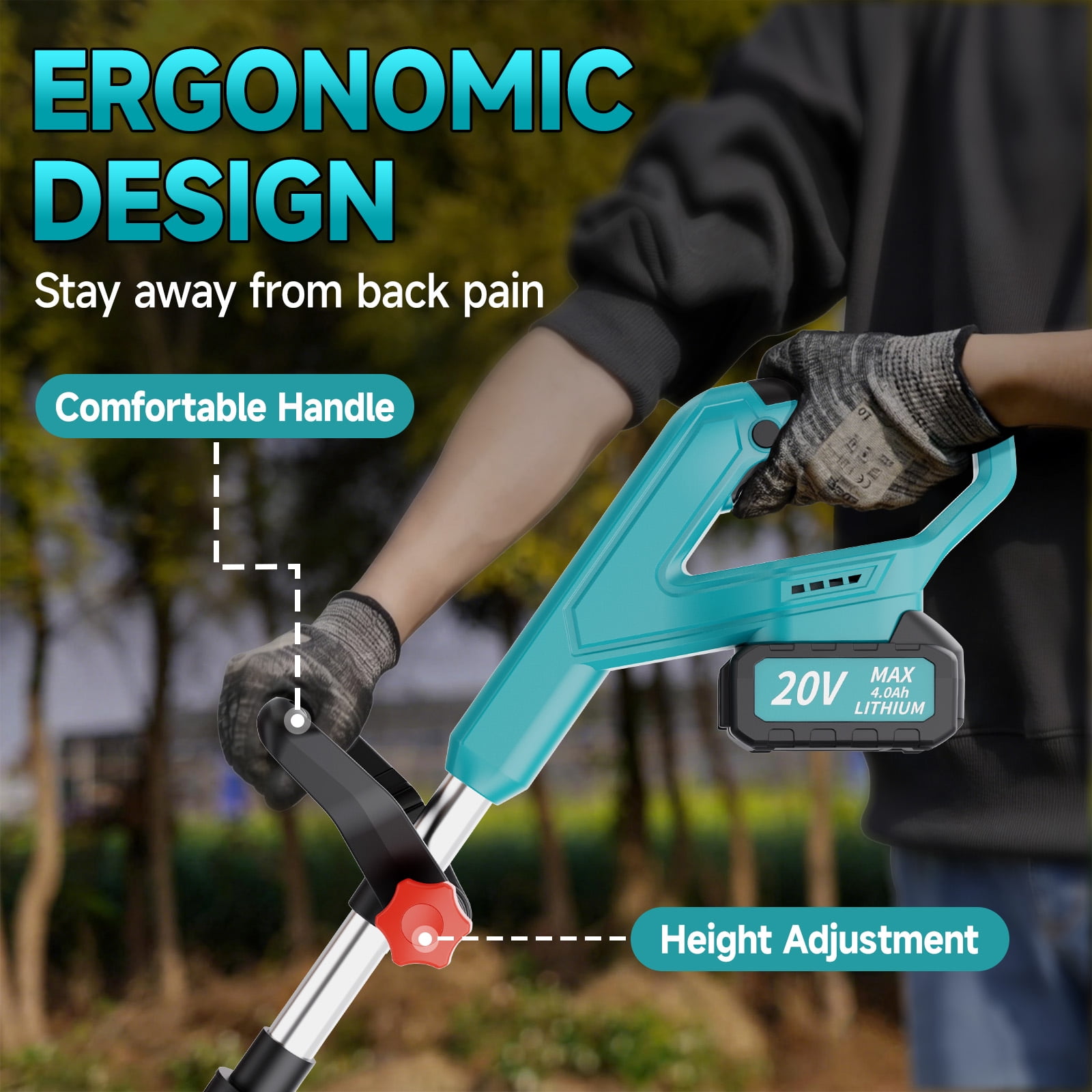 KITESDER 20V Cordless Electric Tiller, 10-inch Garden Cultivator, Lightweight Soil Tilling Tool (4.0Ah Battery & Fast Charger) 01n8c