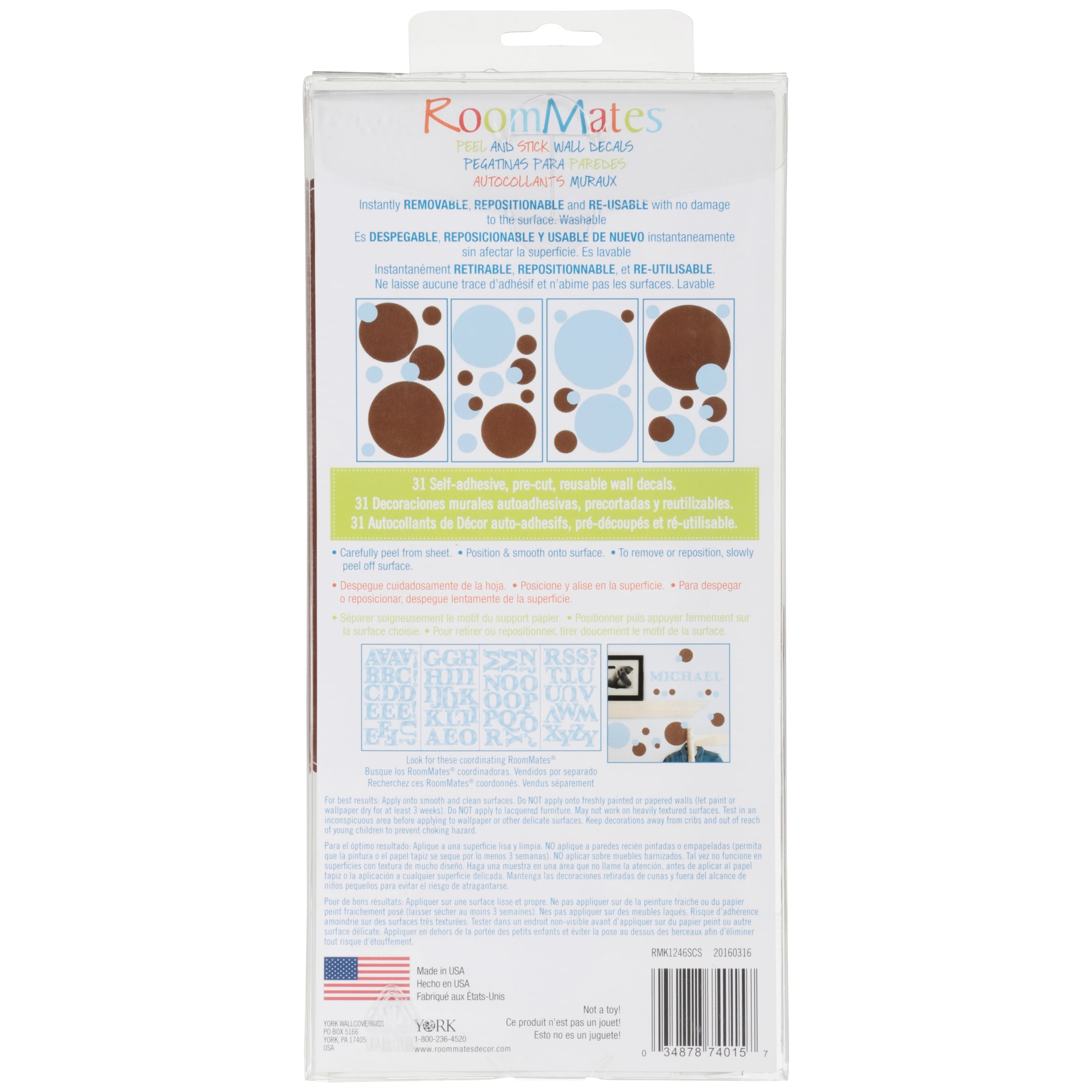 RoomMates Nursery Wall Decals, Peel and Stick Decorative Dots for Kids Room (Blue & Brown, 31 Count) 928mk