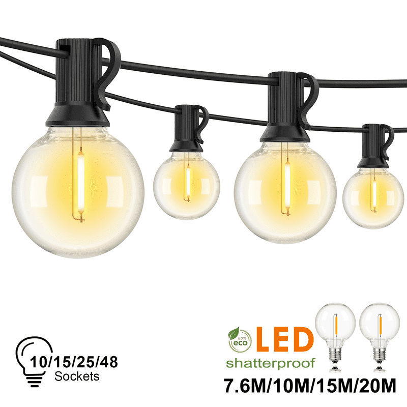 Grensk G40 LED String Lights, Waterproof Dimmable Patio Globe Lights with 25 Shatterproof Bulbs (Warm White, 25 ft) tiwxg