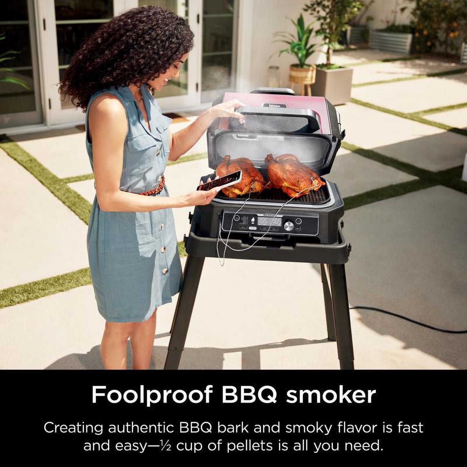 Ninja Woodfire Outdoor Electric Grill and Smoker (Rust, 18 in) 9vxft