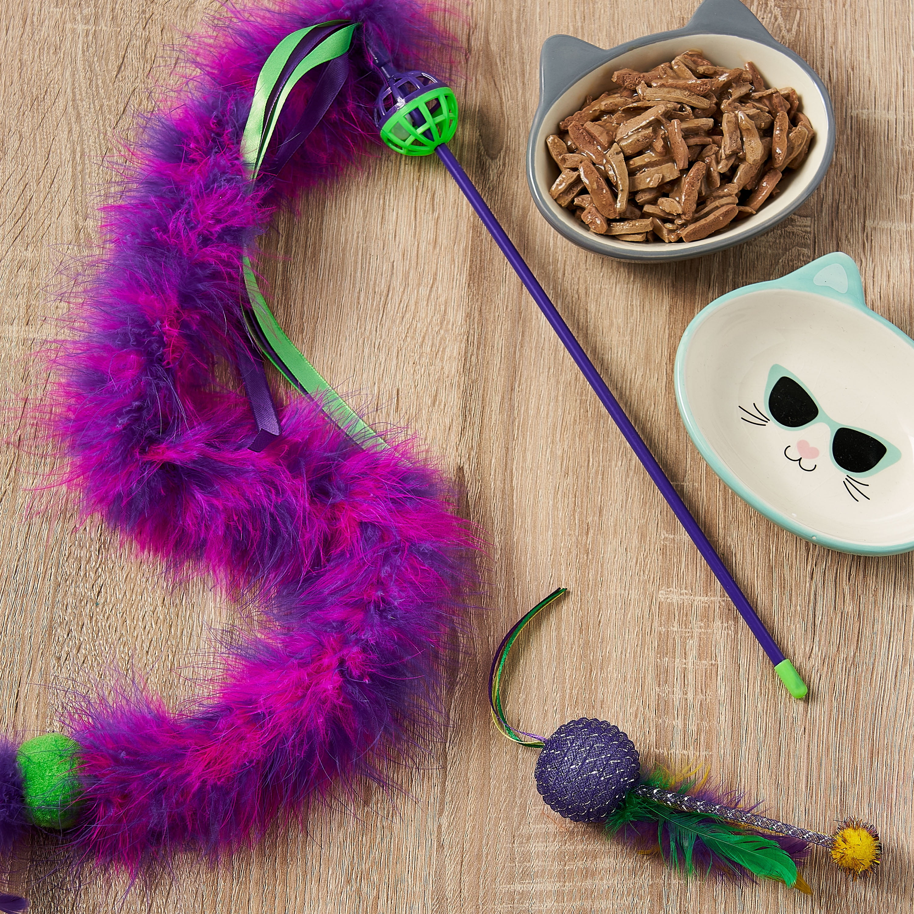 Vibrant Life Feather Wand Cat Toy Interactive Teaser with Bell (Multi-color, 1 Pack) 9gr7p