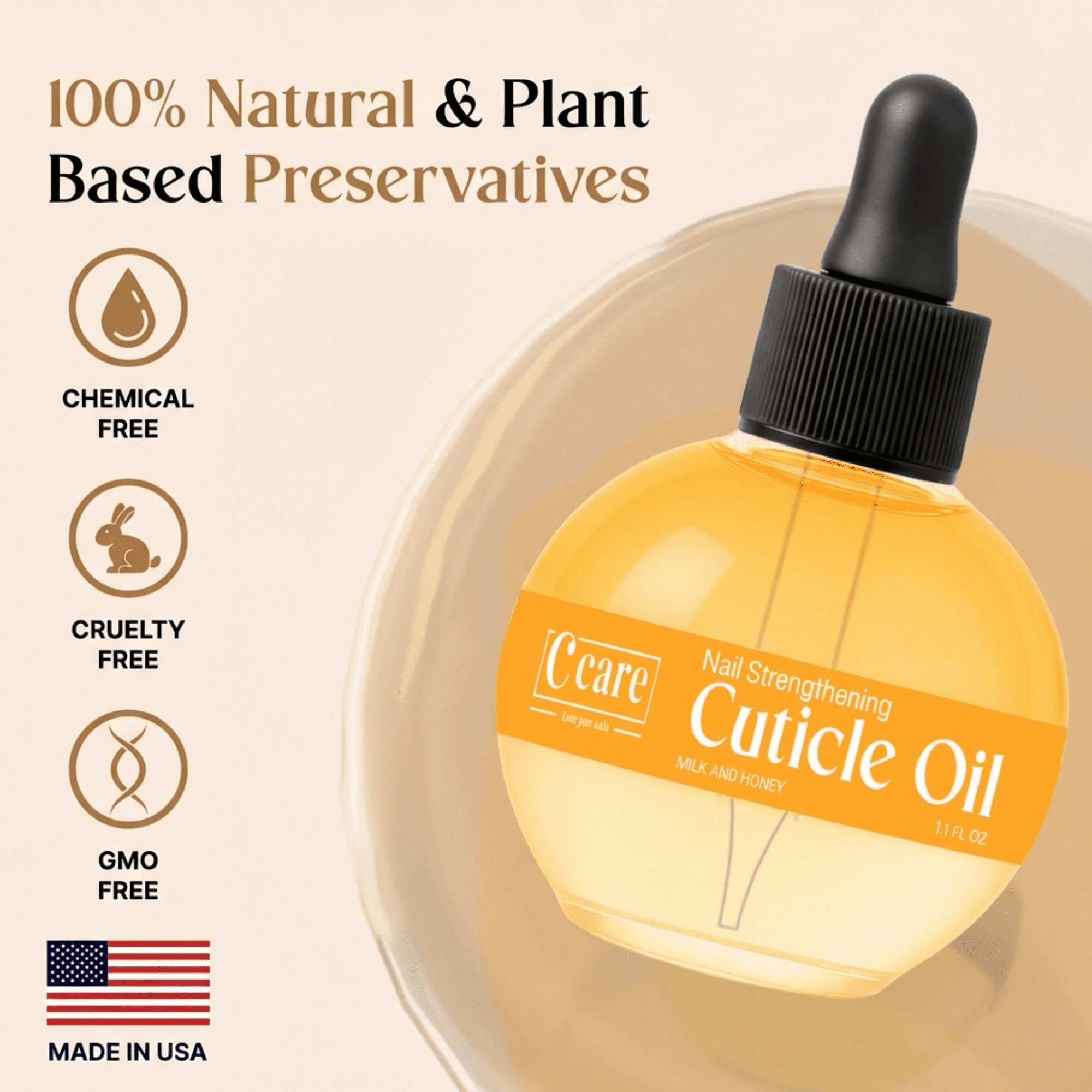 C CARE Cuticle Oil for Nails, Milk & Honey Scent, Vitamin-Infused Hydrating & Strengthening Treatment (1.1 fl oz) fr7ja